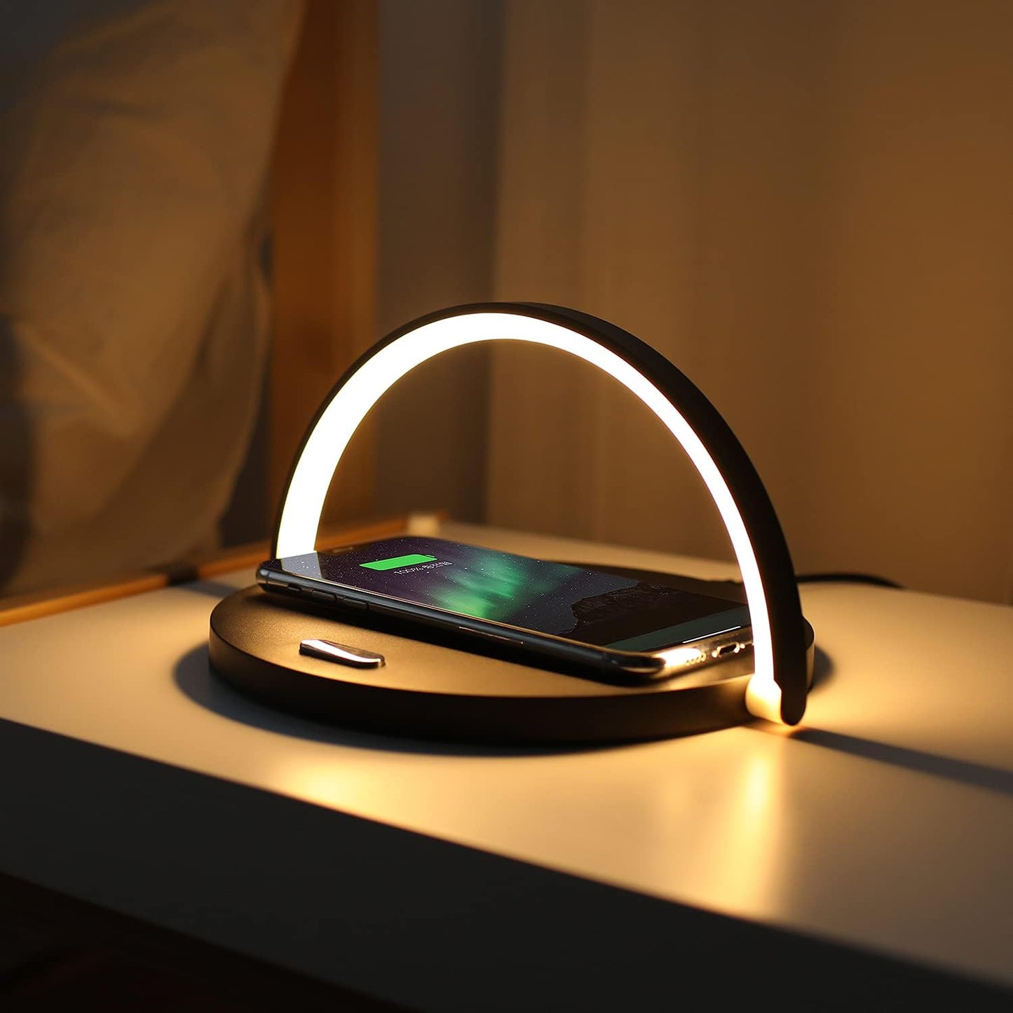 Superbe Modern Simple Wireless Charging Nightlight (Wood), Max.15W Fast Wireless Charger, Touch Control, 3-Level Brightness, for Galaxy S10/S20/Note 10, iPhone X/11/11 Pro, Airpods 2, LG V50/G7/G8