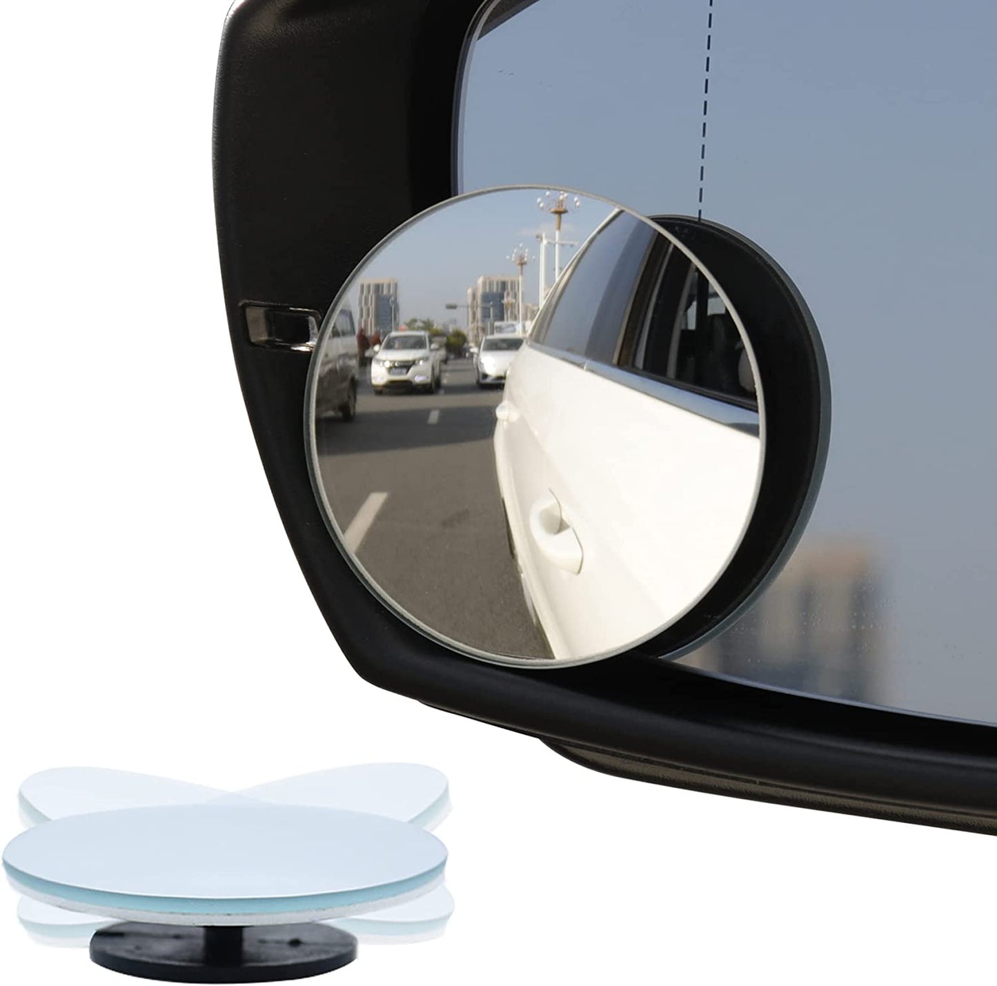 LivTee Blind Spot Mirror, 2" Round HD Glass Frameless Convex Rear View Mirrors Exterior Accessories with Wide Angle Adjustable Stick for Car SUV and Trucks, Pack of 2