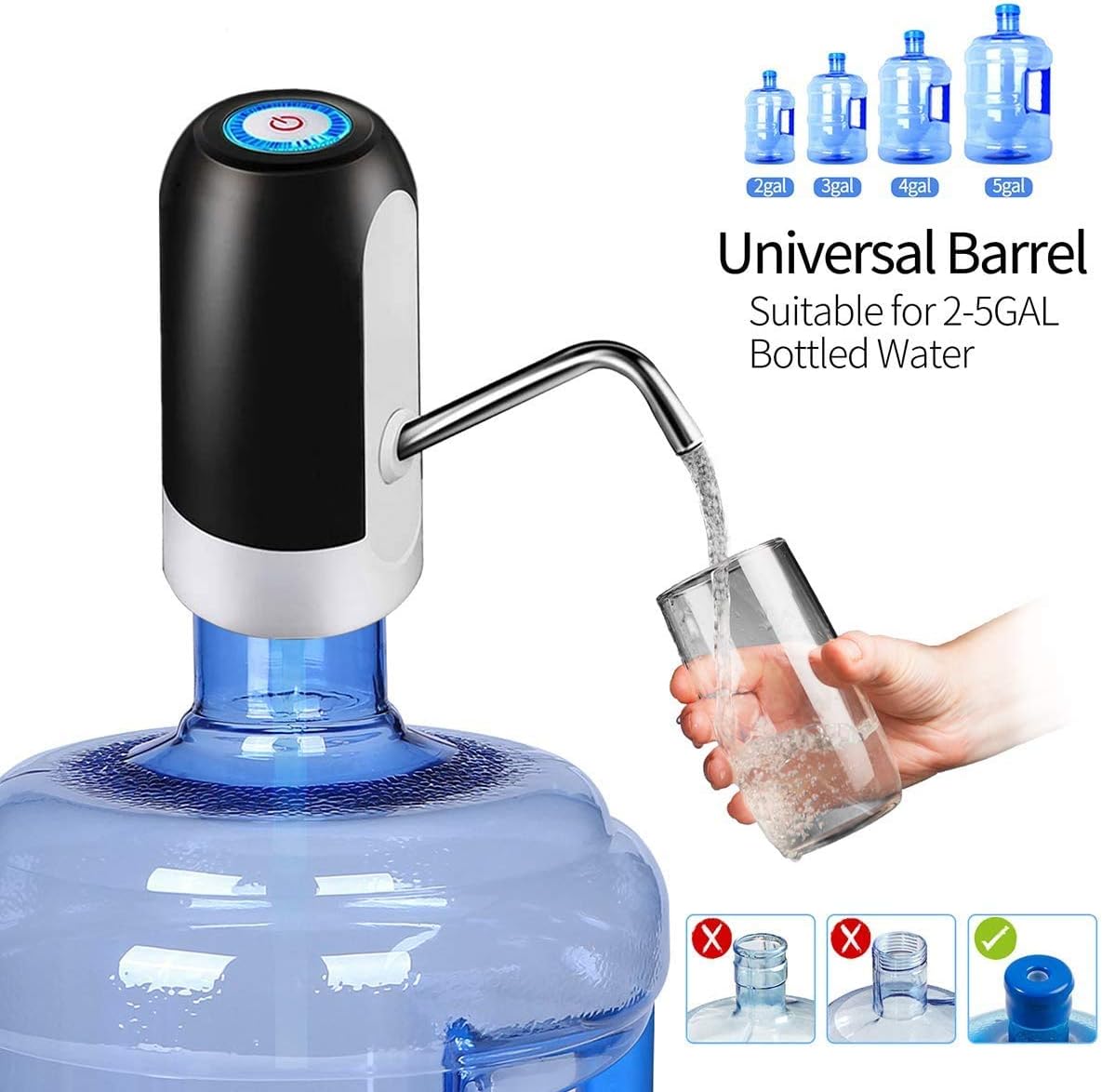 Water Bottle Pump 5 Gallon Water Dispenser, Portable Electric