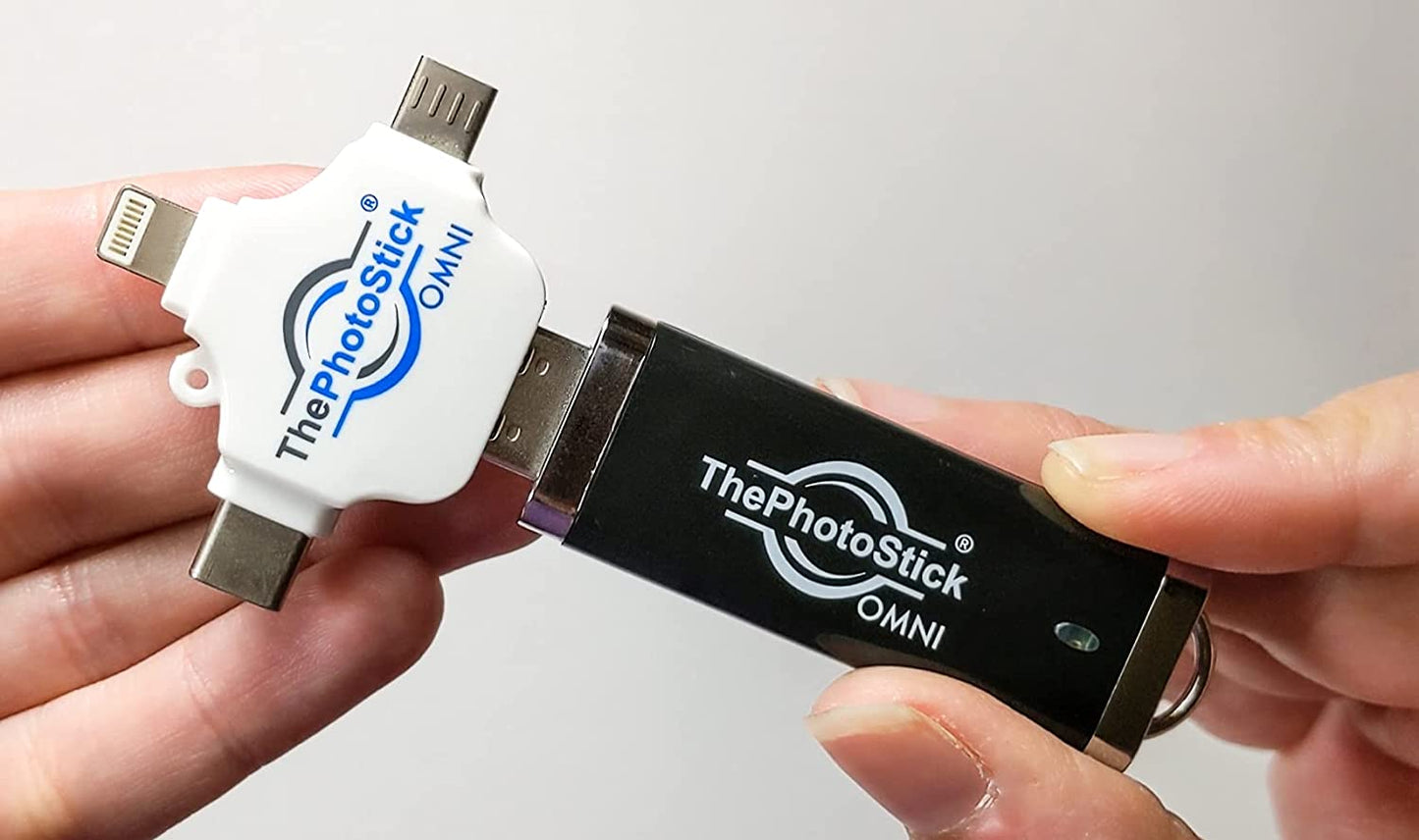 ThePhotoStick Omni 128GB - Easy, One Click Photo and Video Backup for All of Your Devices.
