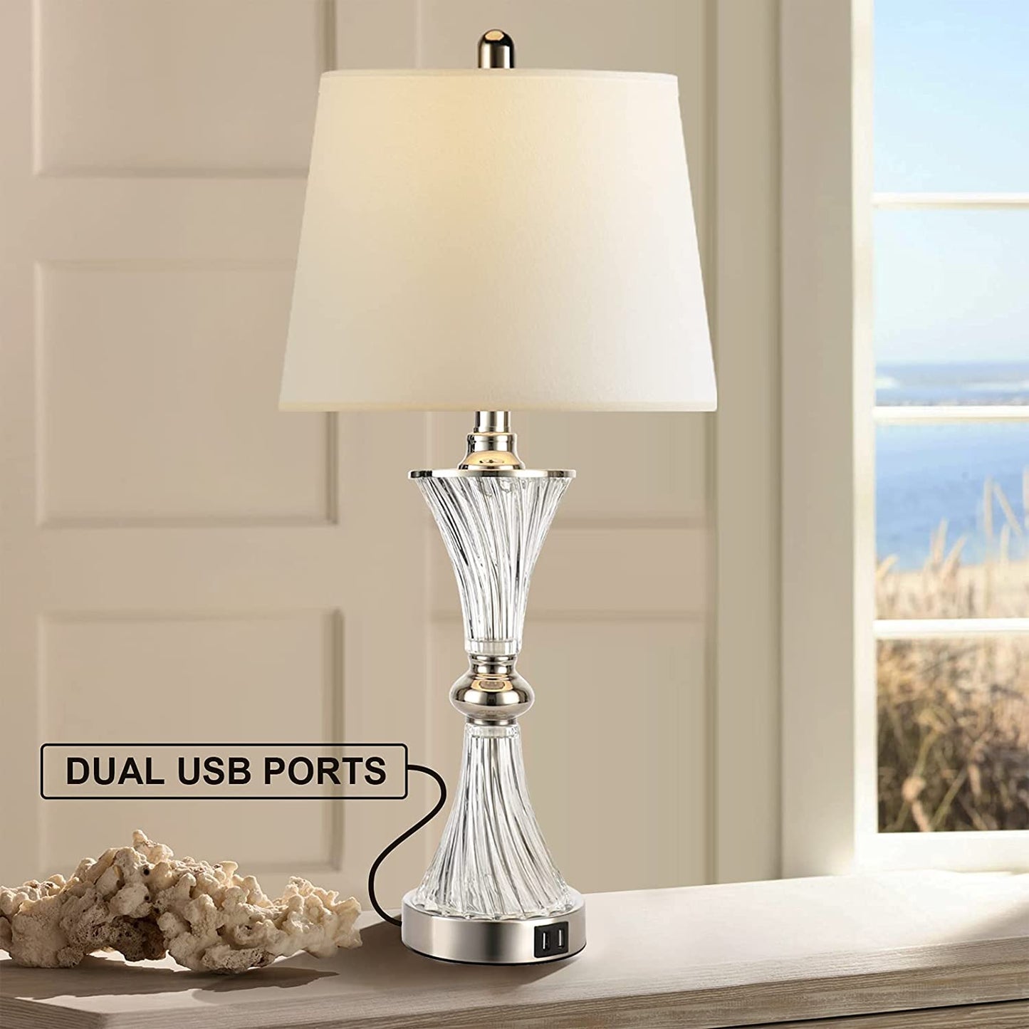 Touch Control Table Lamp for Bedrooms 3 Way Dimmable White Drum Shade Modern Bedsides Nightstand