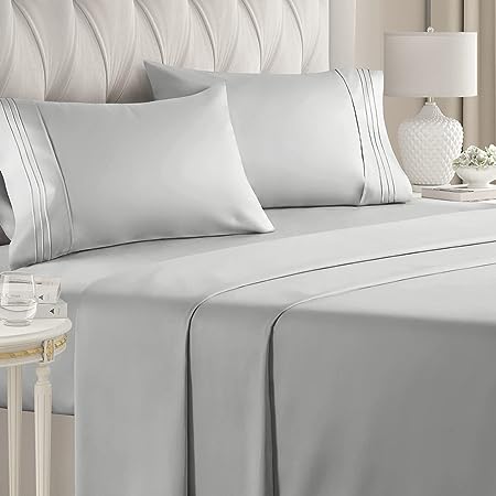 King Size Sheet Set - Breathable & Cooling - Hotel Luxury Bed Sheets - Extra Soft - Deep Pockets - Easy Fit - 4 Piece Set - Wrinkle Free - Comfy - Dark Grey Bed Sheets - Kings Sheets - Fitted Sheets