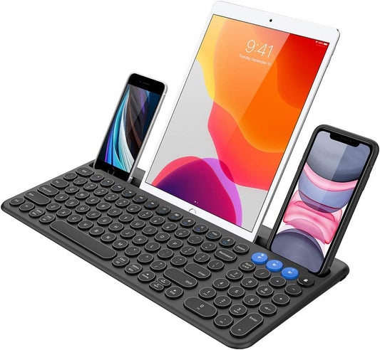 GREAT Arteck Universal Bluetooth Keyboard Multi-Device Built-in Cellphone Cradle Wireless Keyboard for Windows, iOS, Android, Computer Desktop Laptop Surface Tablet Smartphone Built-in Rechargeable Battery