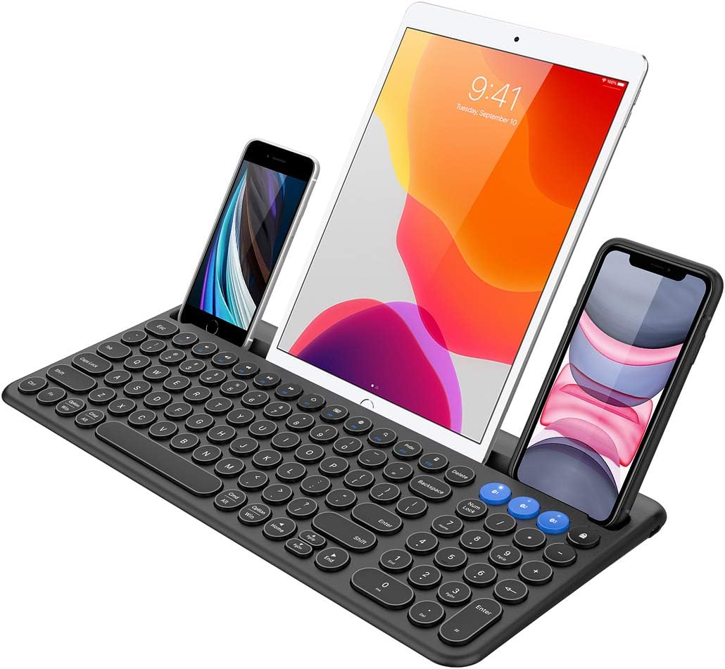 Bluetooth Keyboard Multi-Device Built-in Cellphone Cradle Wireless Keyboard for Windows, iOS, Android, Computer Desktop Laptop Surface Tablet Smartphone Built-in Rechargeable Battery