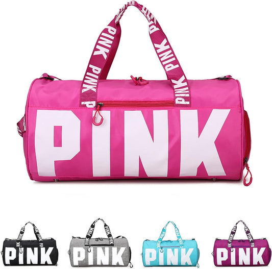 Sports Gym Bag, Large Capacity Travel Duffel Bag for Gym with Wet Pocket & Shoe Compartment,Waterproof Pink Duffle Bag Lightweight Multiple Colors