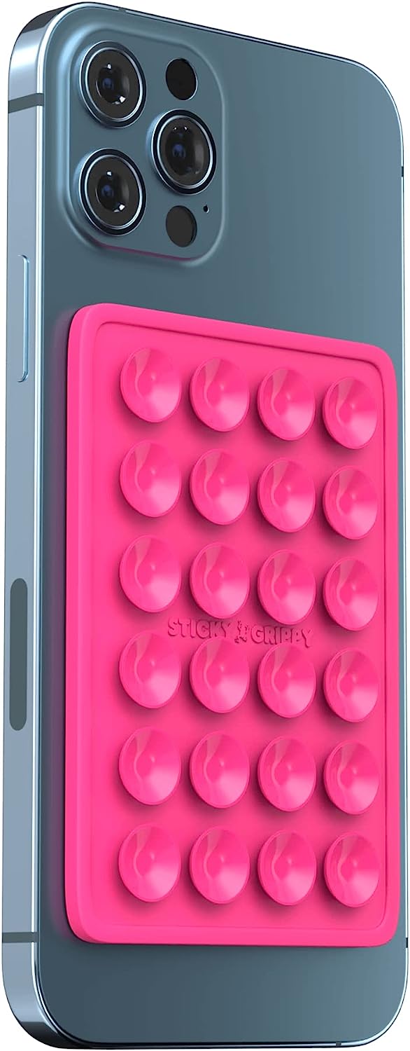 WONDERFUL StickyGrippy Suction Phone Case Mount, Silicon Adhesive Phone Accessory for iPhone and Android, Hands-Free Fidget Toy Mirror Shower Phone Holder, Tiktok Videos and Selfies (Pink)