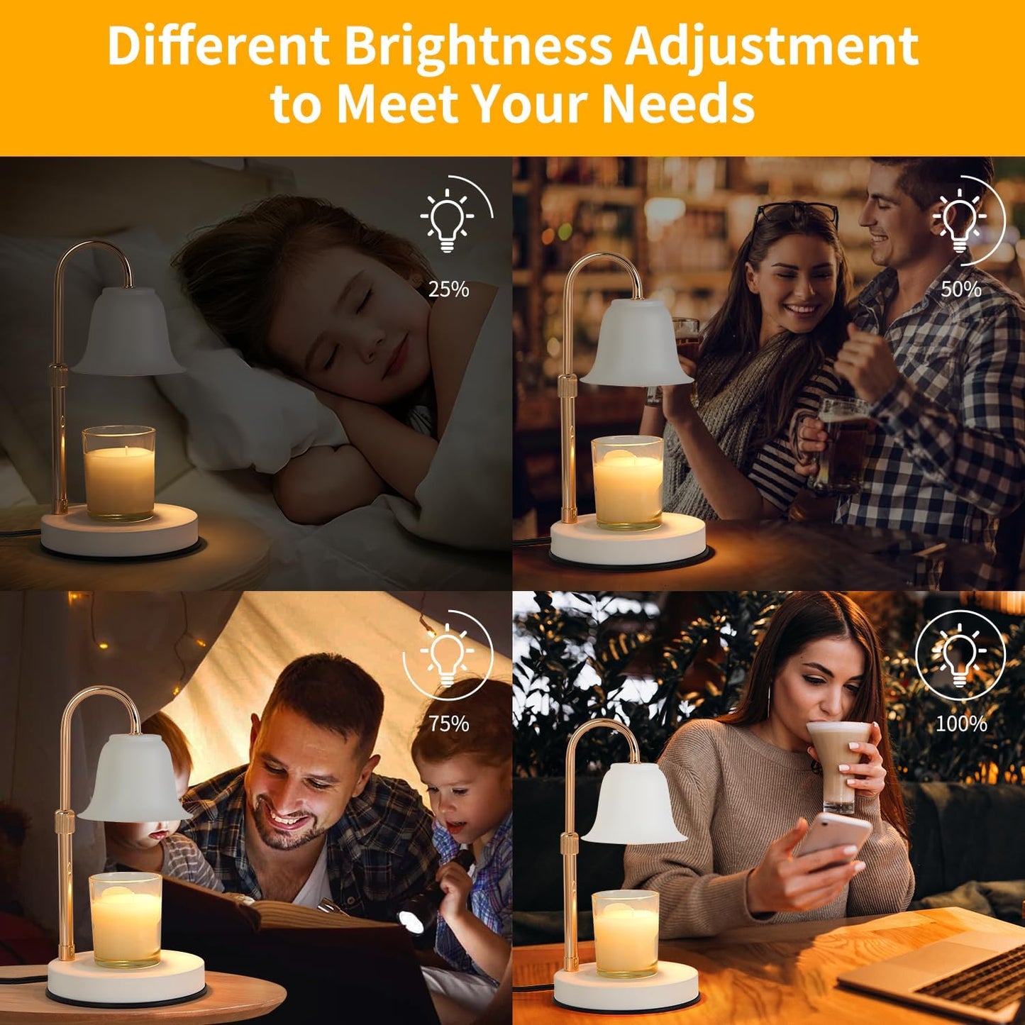 THE INCREDIBLE Youbetia Dimmable Candle Warmer Lamp - Height Adjustable Candle Warmer Lamp with Timer, Electric Wax Melt Warmer Candle Lamp for Large Jar Candles, Candle Melting Lamp for Home Decor(White)