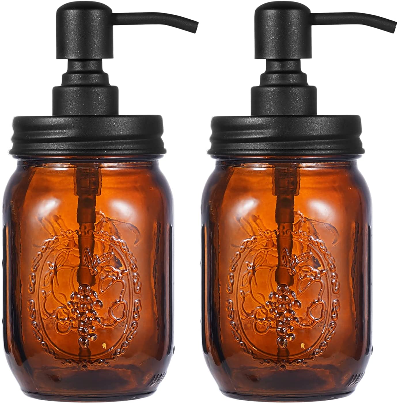 2PCS Amber Mason Jar Soap Dispenser, Lotion Dispenser with 16 Ounce Regular Amber Mouth Mason Jar (Oil Rubbed Bronze)