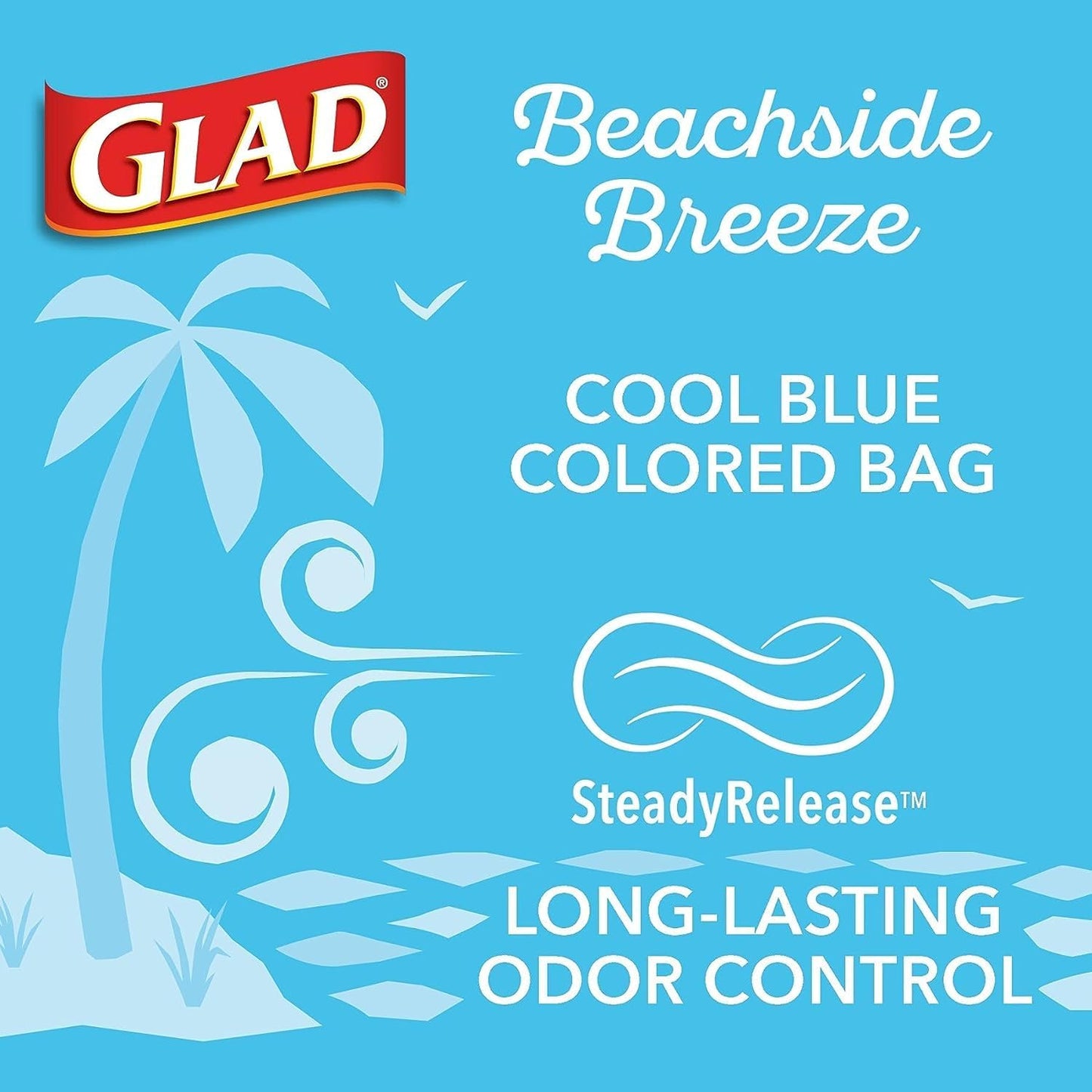 STRONG Glad OdorShield, Small Drawstring Trash Bags, Beachside Breeze, 80 Count
