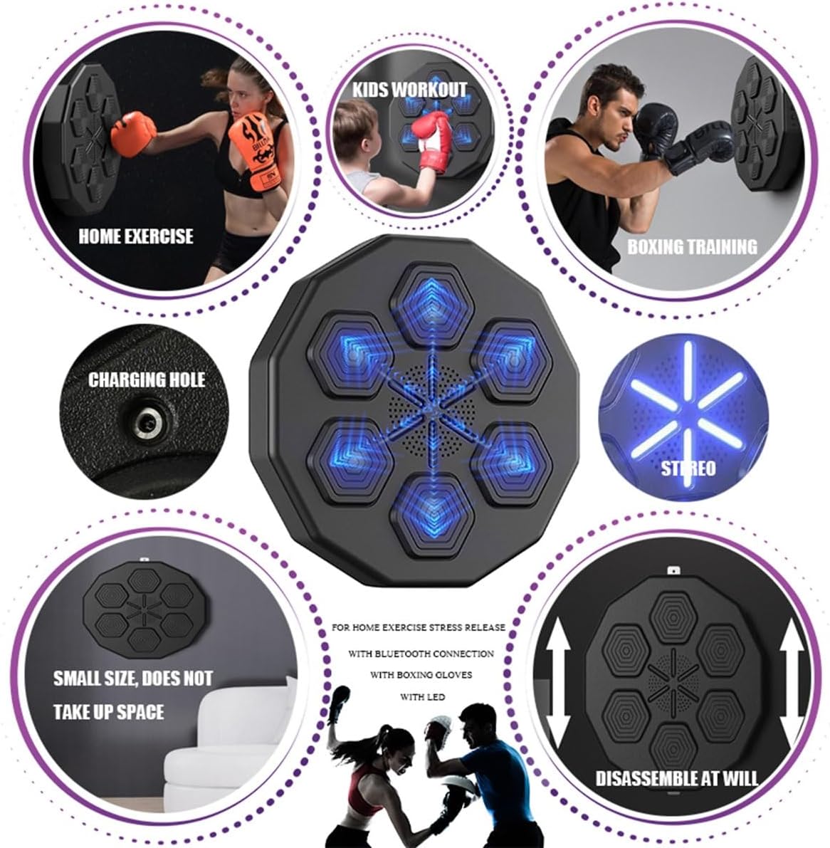 Music Boxing Machine Wall Mounted, Home Smart Boxing Equipment Electronic Boxing Bag with Bluetooth Connection LED Lighting Target for Adults Exercise/Boxing Training
