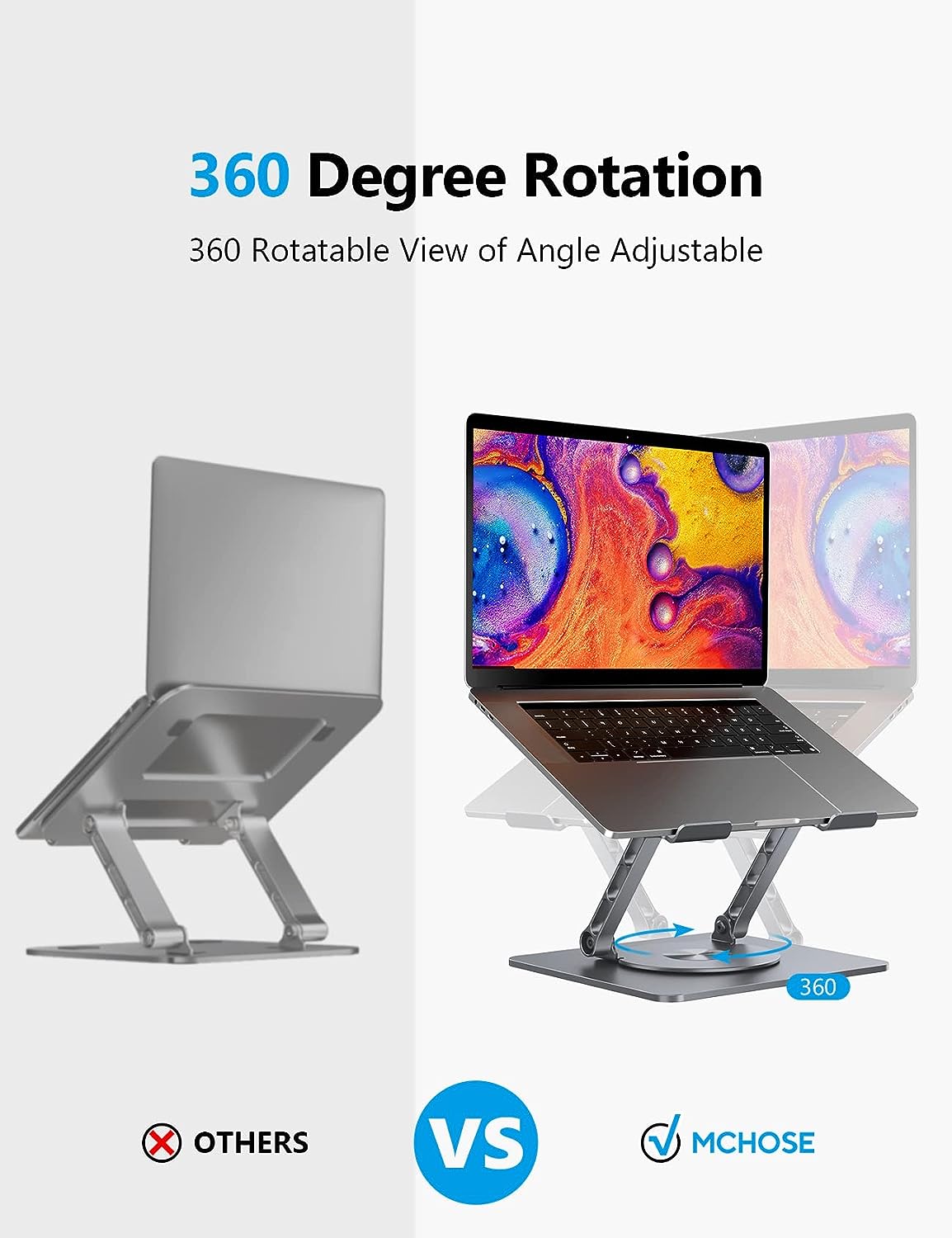 Laptop Stand, Adjustable Laptop Holder with 360° Rotating Base, Foldable Laptop Riser Compatible for MacBook Pro/Air, Surface Laptop up to 15.6 inches, Space Grey