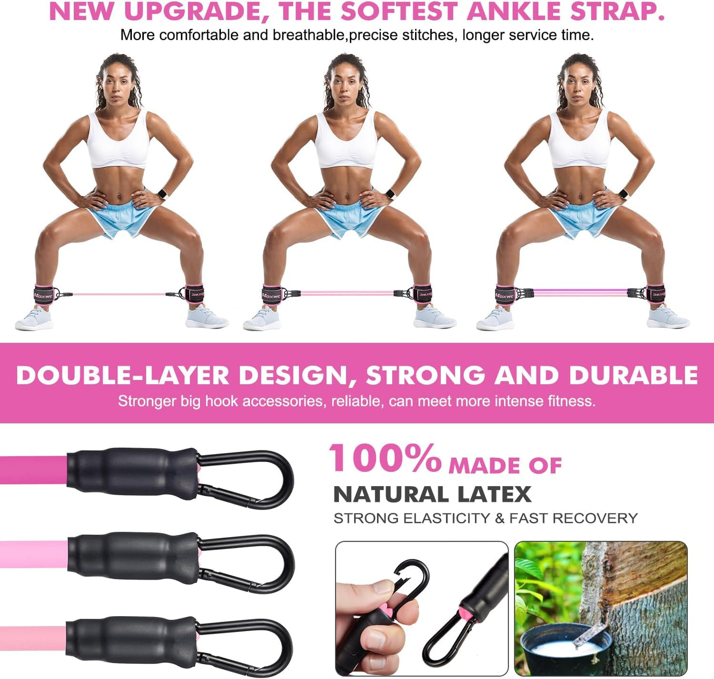 NOTABLE HOXWC Ankle Resistance Bands with Cuffs, Ankle Bands for Working Out, Ankle Resistance Band for Leg, Booty Workout Equipment for Kickbacks Hip Fitness Training, Exercise Bands for Butt Lift Women