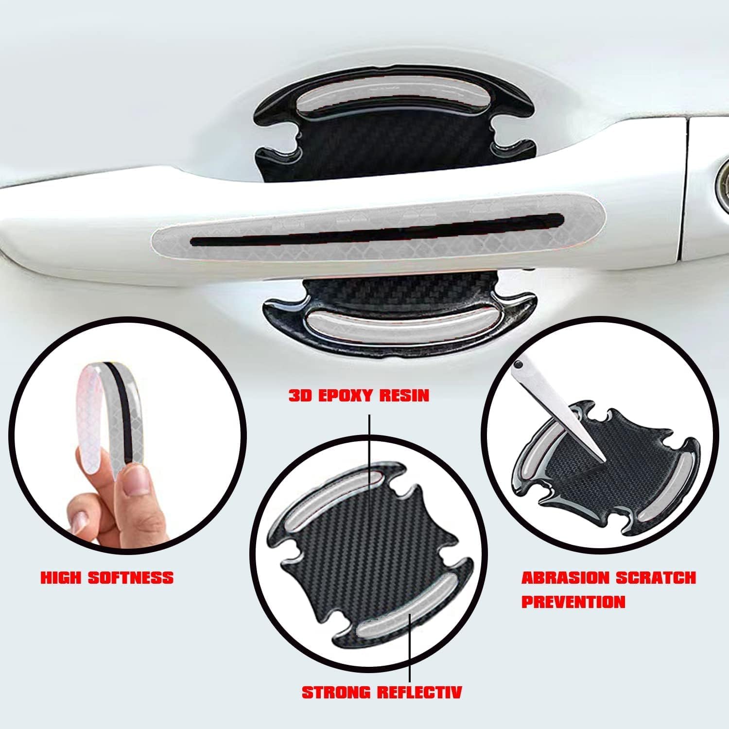  8pcs Universal 3D Carbon Fiber Texture car Door Handle