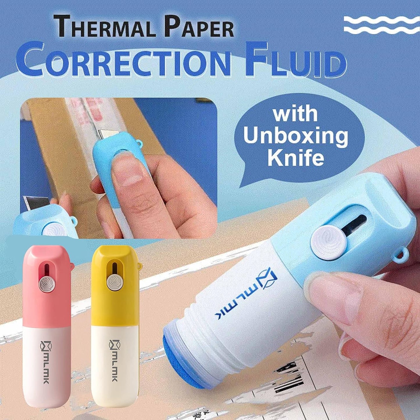 Thermal Paper Correction Fluid with Unboxing Knife, Portable Anti-Leakage Privacy Protection Tool, 2 in 1 Privacy Protection Artifact for Personal Privacy and Office Appliances (Pink)