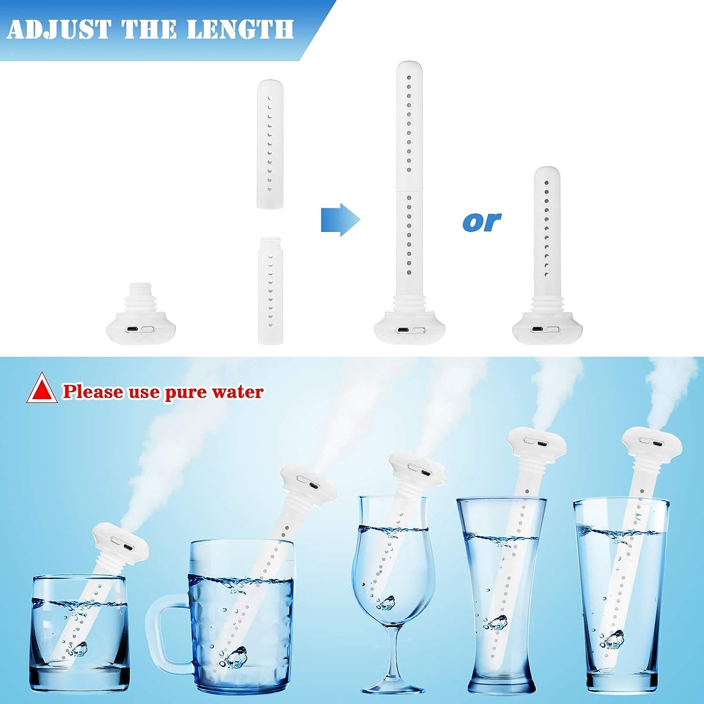 2 Pieces Mini Portable Humidifier Cool Mist Humidifier with 6 Pieces Replacement Humidifier Sticks USB Air Humidifier without Water Bottle for Travel Office Hotel Car Home (White)