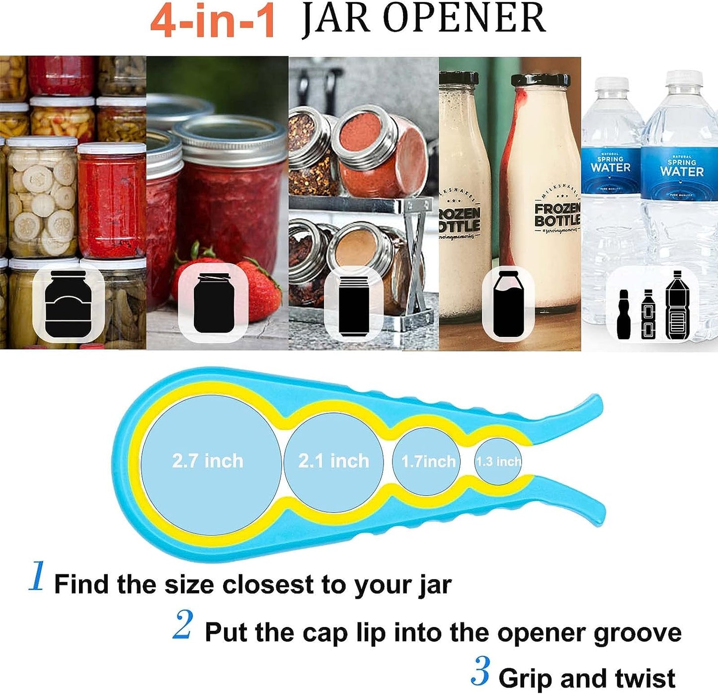 Anti-skid Jar Opener Jar Lid Remover Rubber Can Opener Kitchen Grippers To Remove Stubborn Lids, Caps and Bottles Great Kitchen Gadgets For Small Hands or Seniors,Blue
