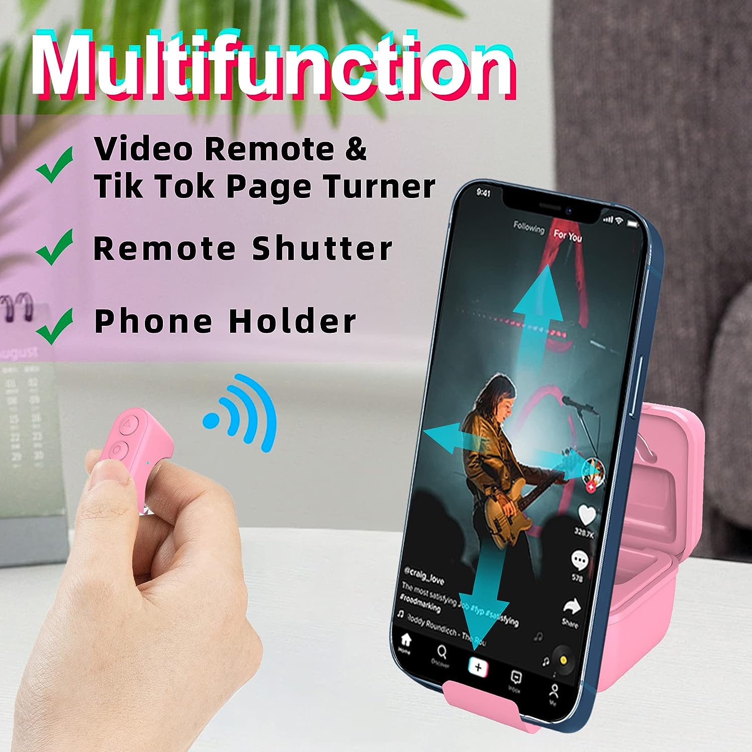  TIK TOK Wireless Page Turner Tiktok Scrolling Button Ring  Fingertip Bluetooth Remote Control with Charging Case for iPhone Android  ipad Cell Phone (Black) : Electronics