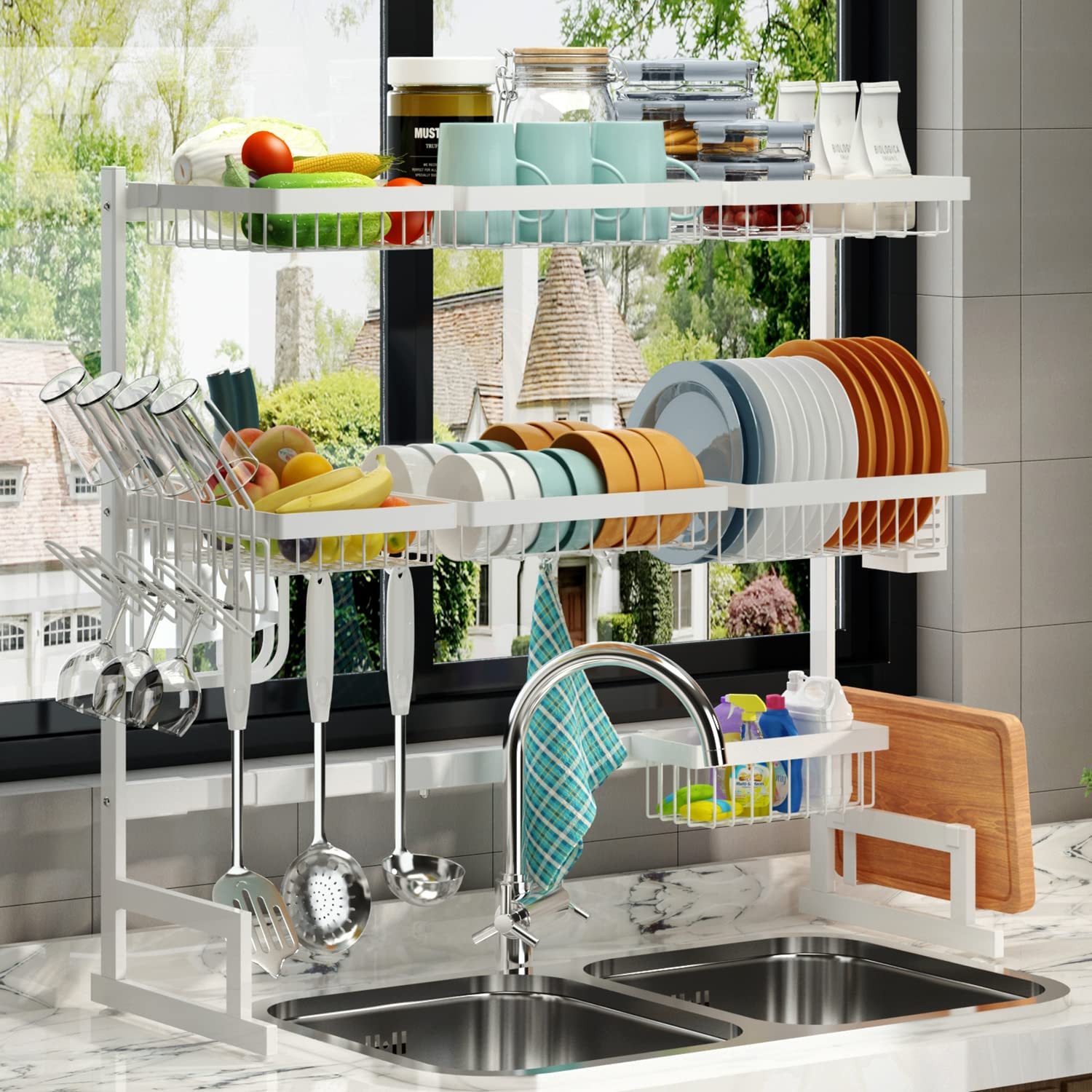 Over Sink(24-40) Dish Drying Rack, Adjustable Cutlery Holders Draine –  PROARTS AND MORE