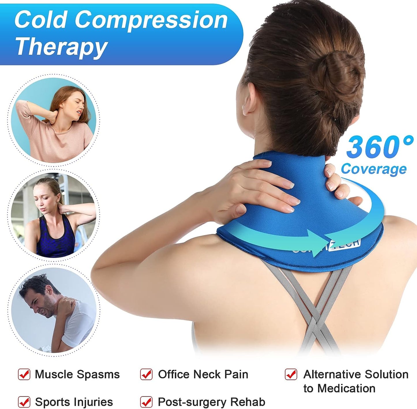 ComfiTECH Neck Ice Pack Wrap Gel Reusable Ice Packs for Neck Pain Relief, Cervical Cold Compress Ice Pack for Sports Injuries, Swelling, Office Neck Pressure and Cervical Surgery Recovery (Black)