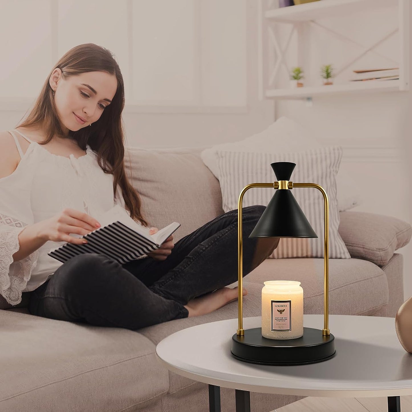 THE Candle Warmer Lamp with 3 Bulbs, Electric Wax Melter Warmer with Timer, Dimmable Candle Warmer Light with White Jar for Small & Large Jar Candles, Aromatic Candle Holders Heater for Home Decor (Black)