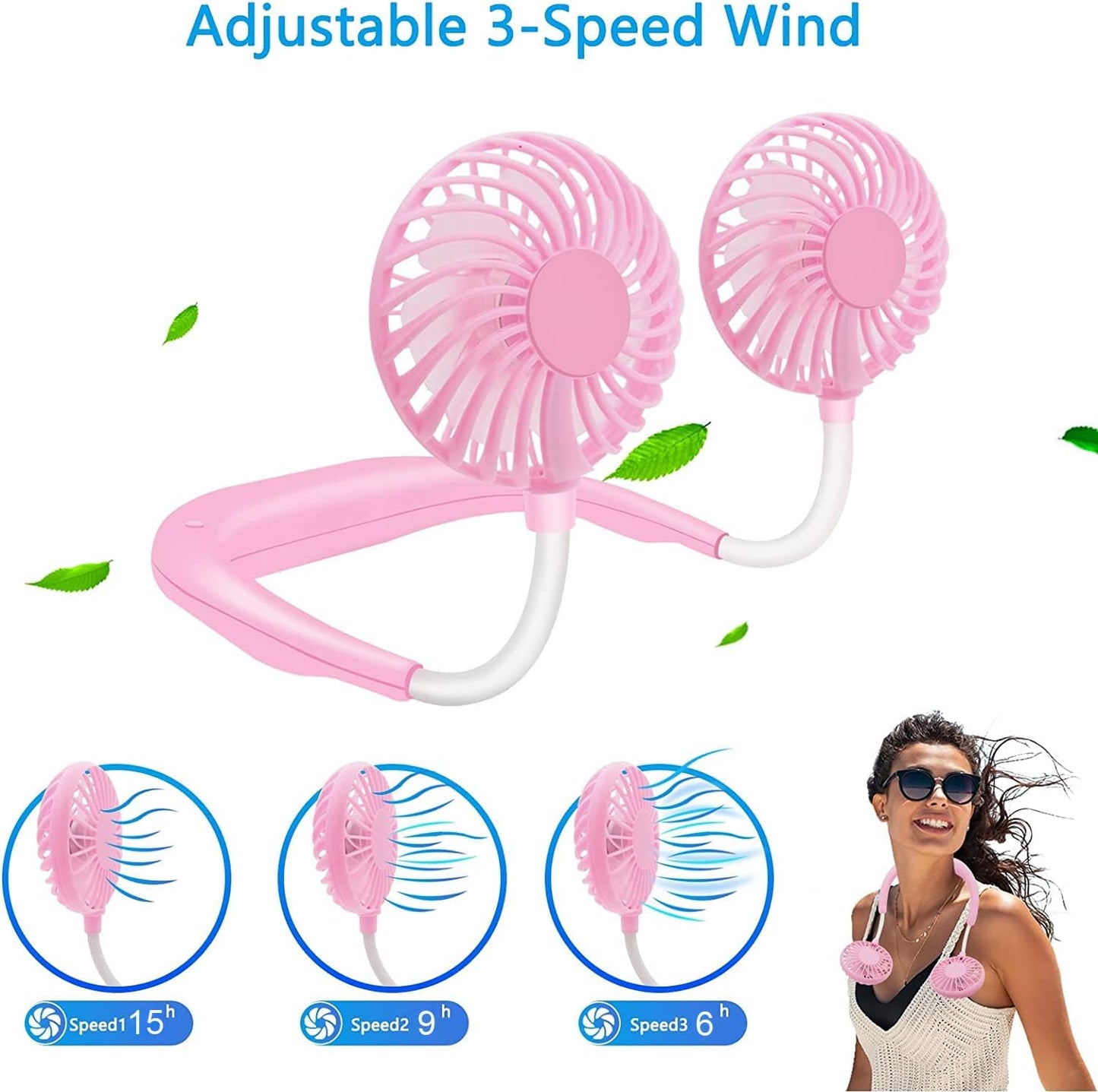 Neck Fan Portable Face Fan Personal USB Hands-Free Mini Wearable Sports Handheld Cooling Small New Fans Around Your Neck for Travel Office Room Household Outdoor, 300*190