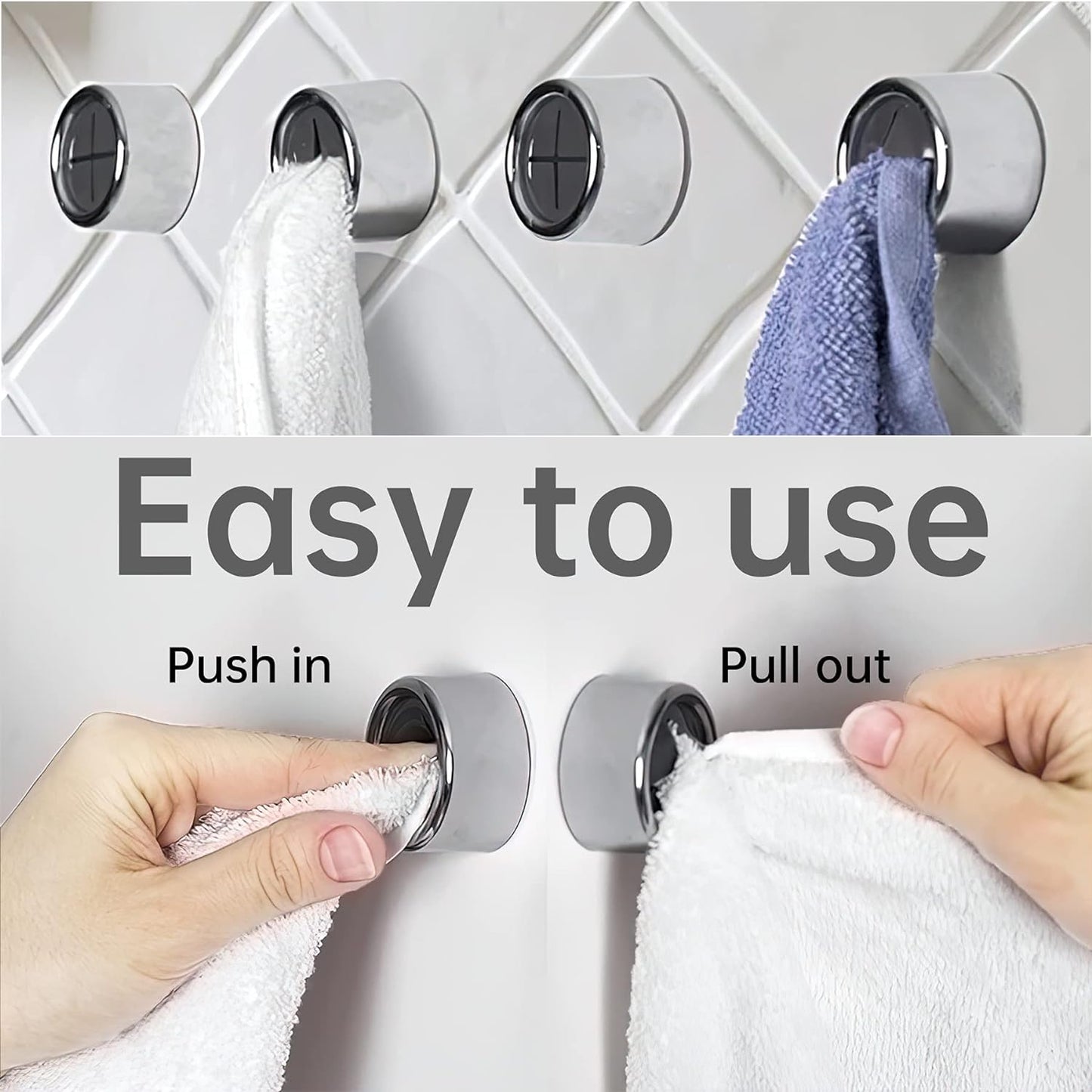 Philbinden 3 Pieces Kitchen Towel Hooks Round Adhesive Dish Towel Hook Premium Chrome Finish & Easy Installation Wall Mount Hand Towel Hook Ideal as Bathroom, Shower or Outdoor Towel Holders
