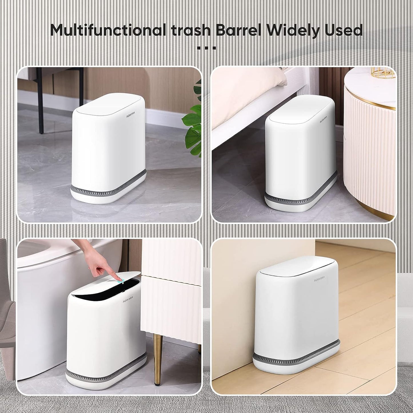 Adsorption Bathroom Trash Can with Lids,Kitchen Wastebasket with Press Type Lid,15L Dogproof Slim Plastic Narrow Garbage Can,4 Gallon Garbage Bin for Home,Office and Narrow Place