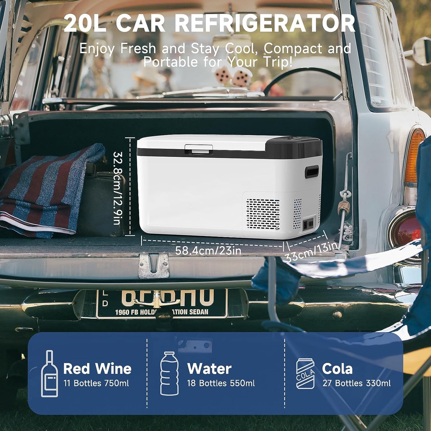 GREAT UKKISO 12 Volt Refrigerator for Car: 20L Portable Fridge Car Cooler -4℉-68℉ RV Electric Compressor Cooler APP Control Mini Fridge and Freezer, 12/24V DC and 100-240V AC for Travel, Camping