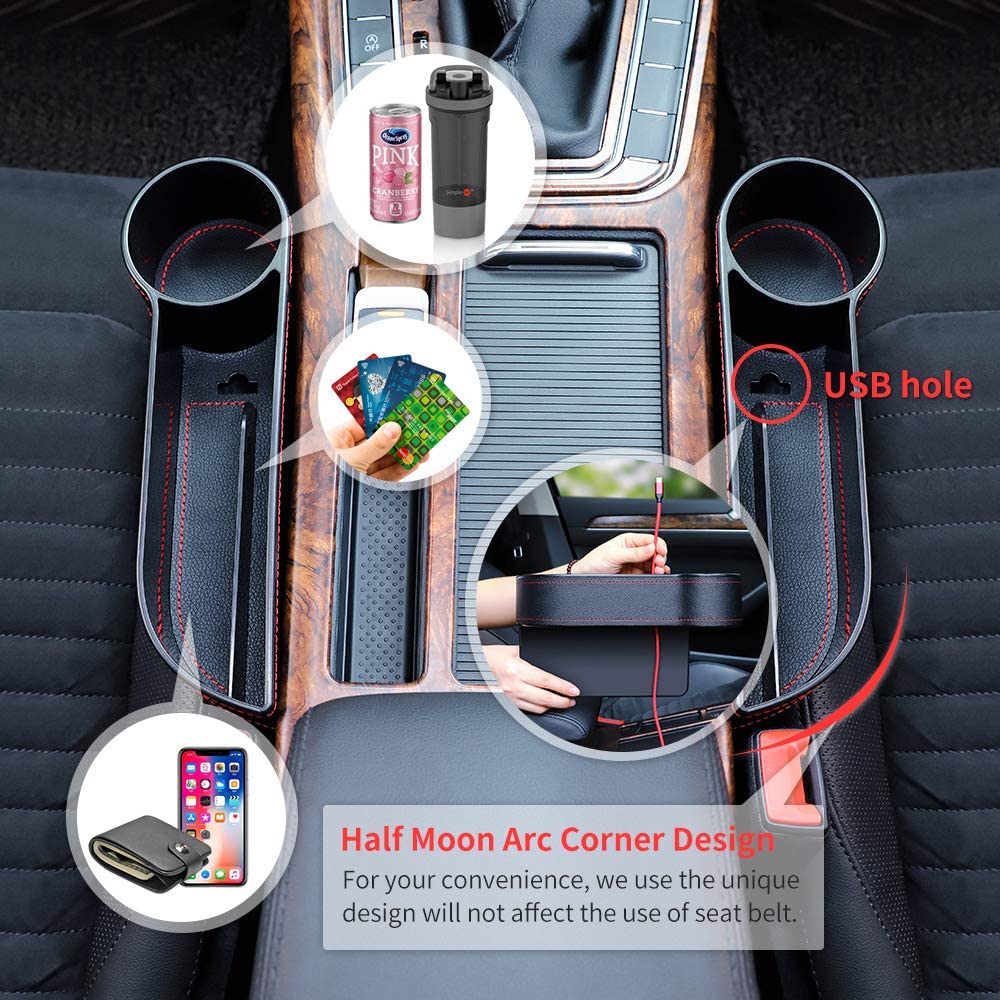 Beusoft Car Seat Gap Filler, Car Seat Organizer, Full Premium PU Leather Multifunctional Car Organizer with 2 Lighters, 2 USB Chargers