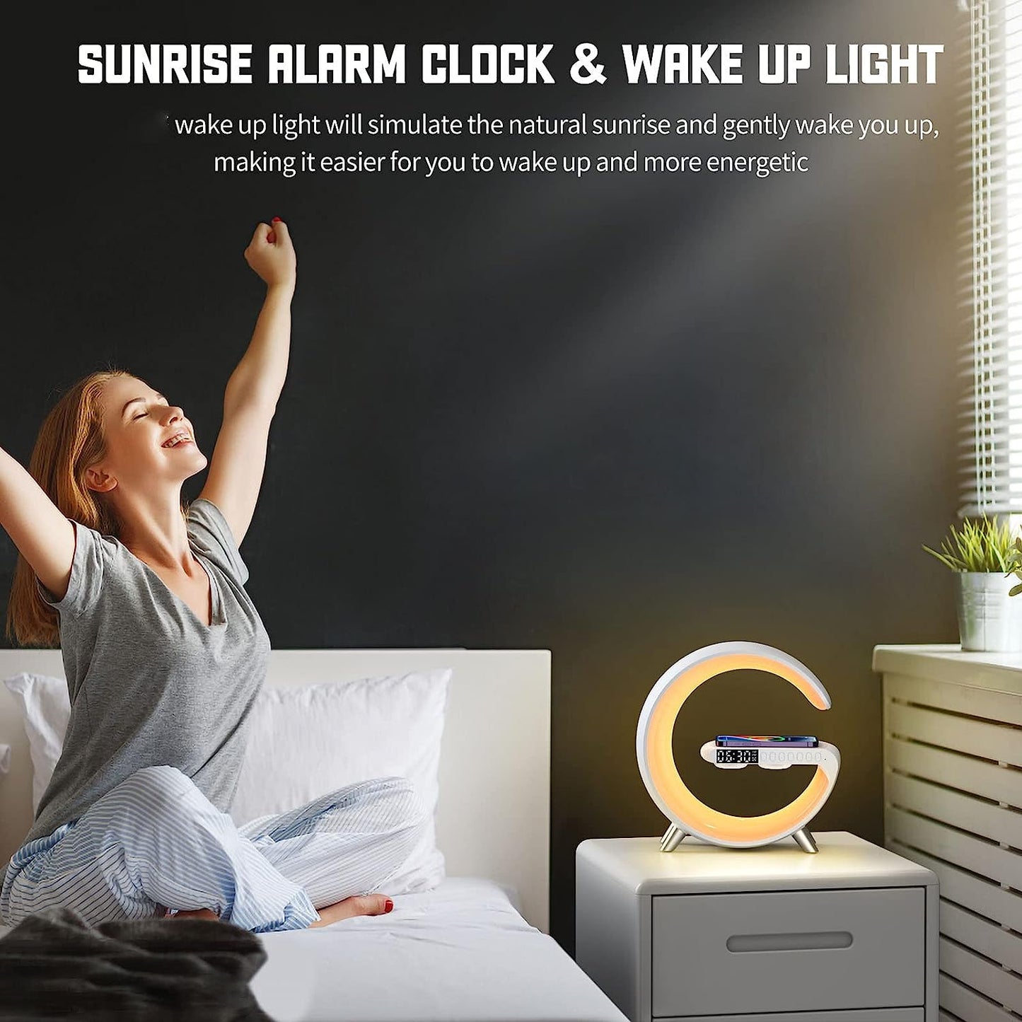 Sound Machine Wake Up Light - Light Alarm Clock with 15W Wireless Charger Smart Gradual Sunrise Alarm Clock Lamp Night Light Gift for Baby Kids Adults Sleeping