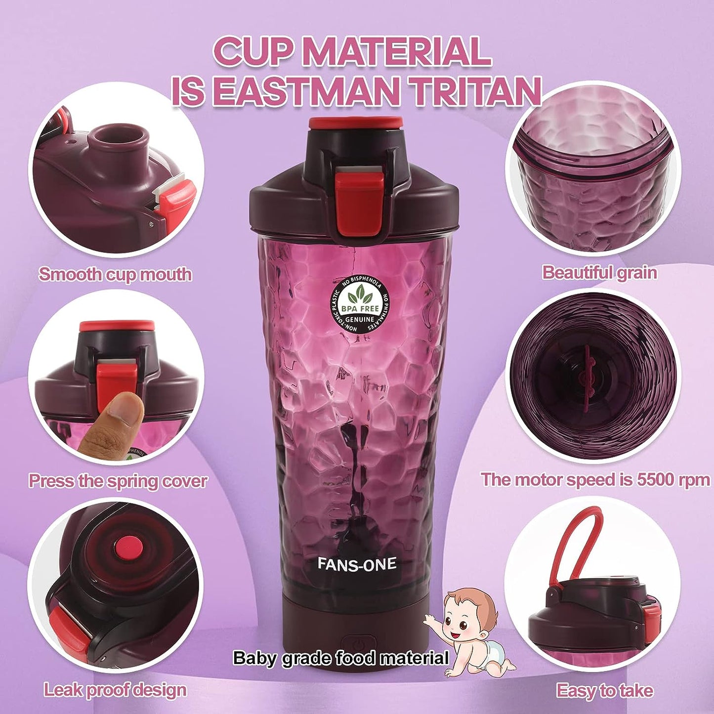  Electric Protein Shaker Bottle, 24 oz USB Rechargeable Blender  Bottles, Shaker Bottles for Protein Mixes with BPA Free, Made with Tritan  Portable Blender Cup for Protein Shakes (Purple): Home & Kitchen