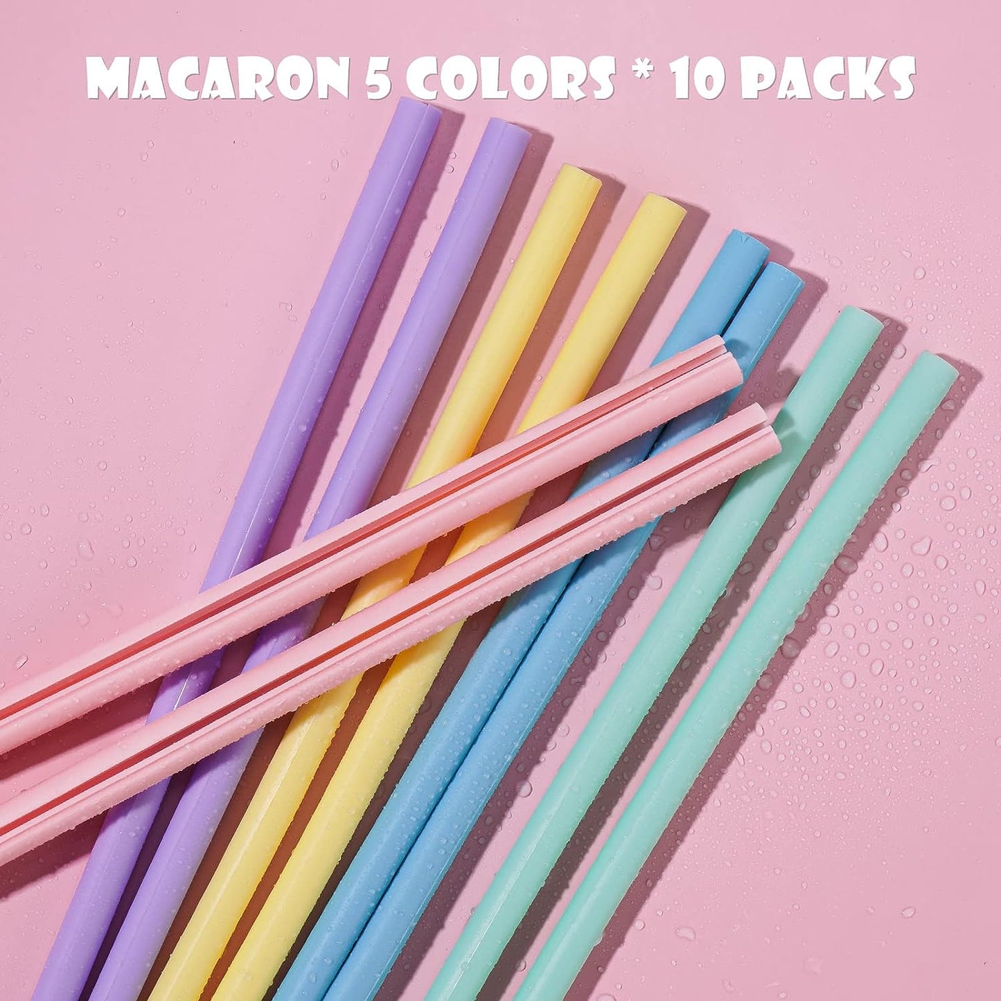 10-Pack Reusable Silicone Straws Openable Design Easy to Clean, Premium Food Grade Snap Straws BPA-Free Hot & Cold Compatible Drinking Straws Flexible Portable No Brush Needed (5 Macron Colors)