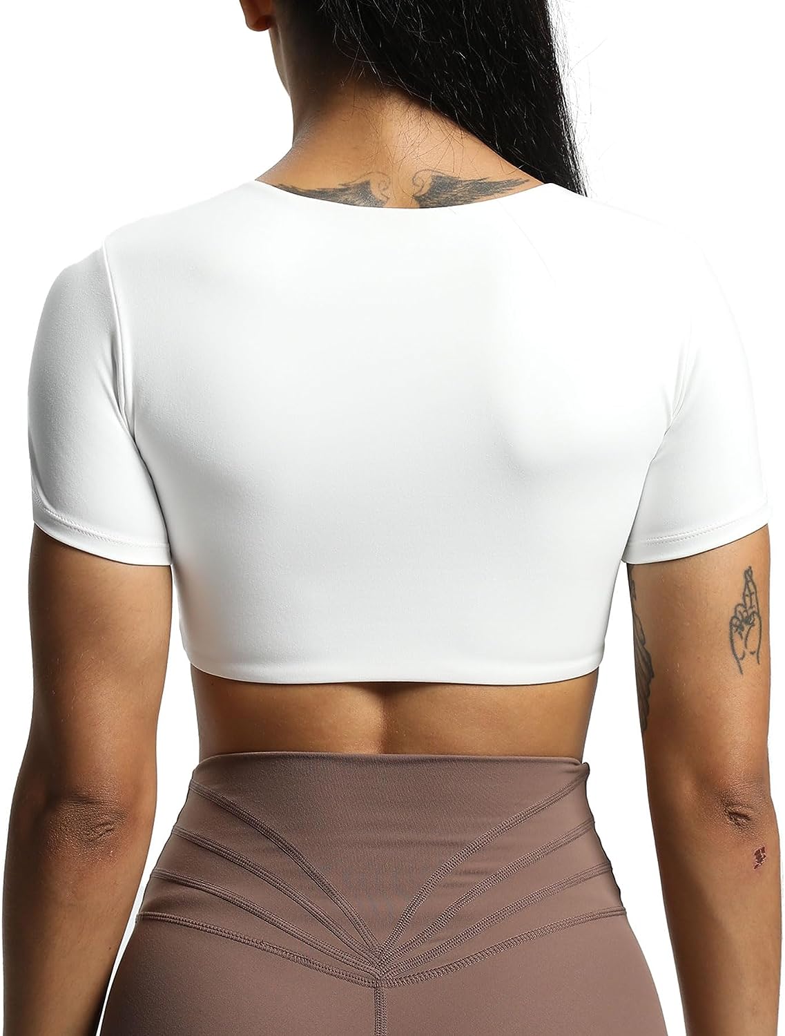 Beautiful Aoxjox Short Sleeve Crop Tops for Women Betty Ruched V Neck Workout Crop T Shirt Top