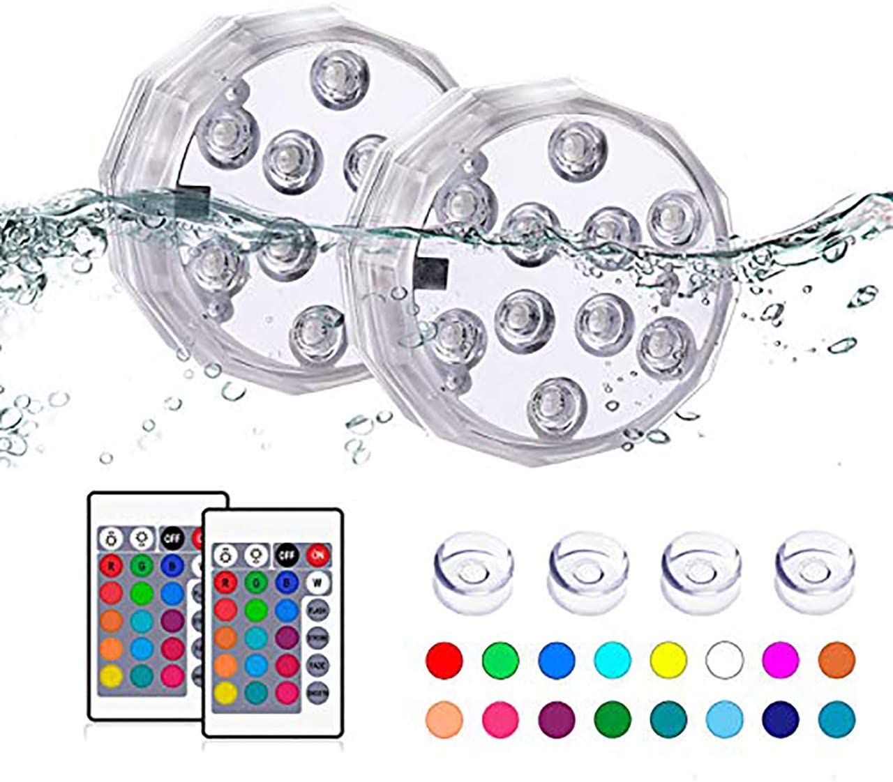 Submersible Led Lights with Remote - Waterproof Underwater Led Light Battery Operated Controlled 16 Color Changing Lamp with 4pcs Suction Cup for Pool Vase Aquarium Decoration 2 Pack