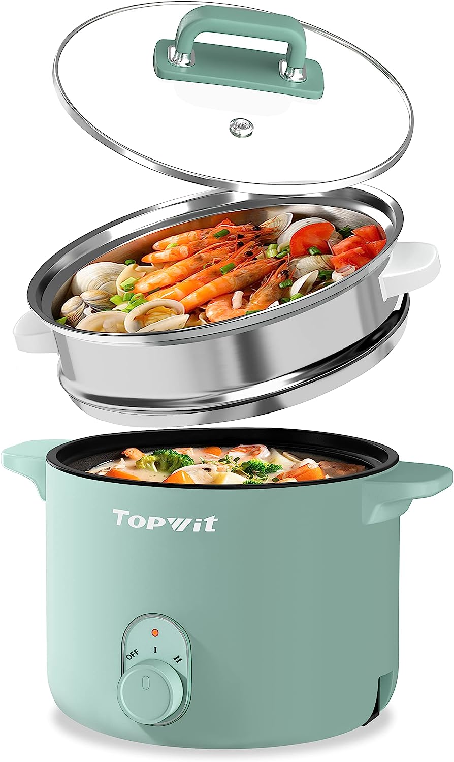 First-Class Electric Pot, 1.5L Non-stick Ramen Cooker, Multi-Function Hot Pot Electric for Pasta, Noodles, Steak, Egg, Electric Cooker with Dual Power Control, Over-Heating and Boil Dry Protection, Dorm Room Essentials, Green