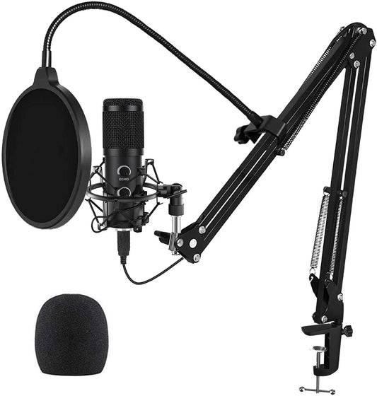 2024 Upgraded USB Microphone for Computer, Mic for Gaming, Podcast, Live Streaming, YouTube on PC, Mic Studio Bundle with Adjustment Arm Stand, Fits for Windows & Mac PC, Plug &amp; Play Design, Black