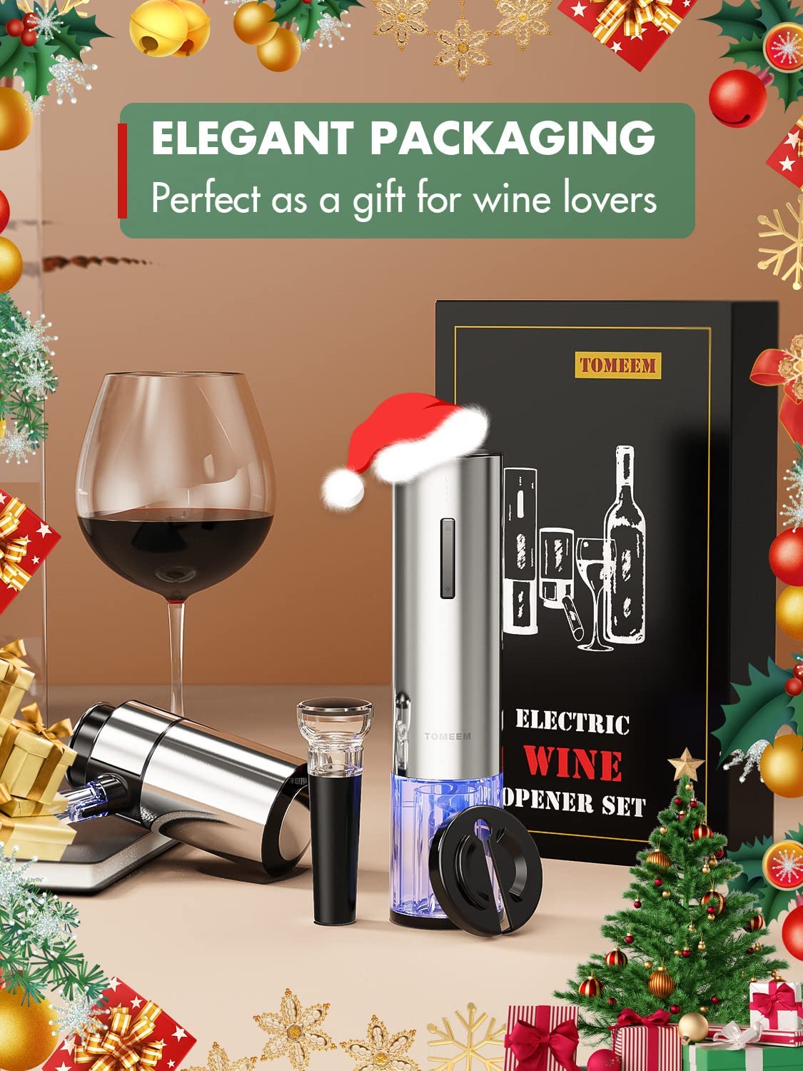 Electric Wine Opener Set, Wine Gift Set with Rechargeable Wine Opener, Electric Wine Aerator, Vacuum Stoppers and Foil Cutter, 4-in-1 Electric Wine Bottle Opener for Home Party Bar Outdoor