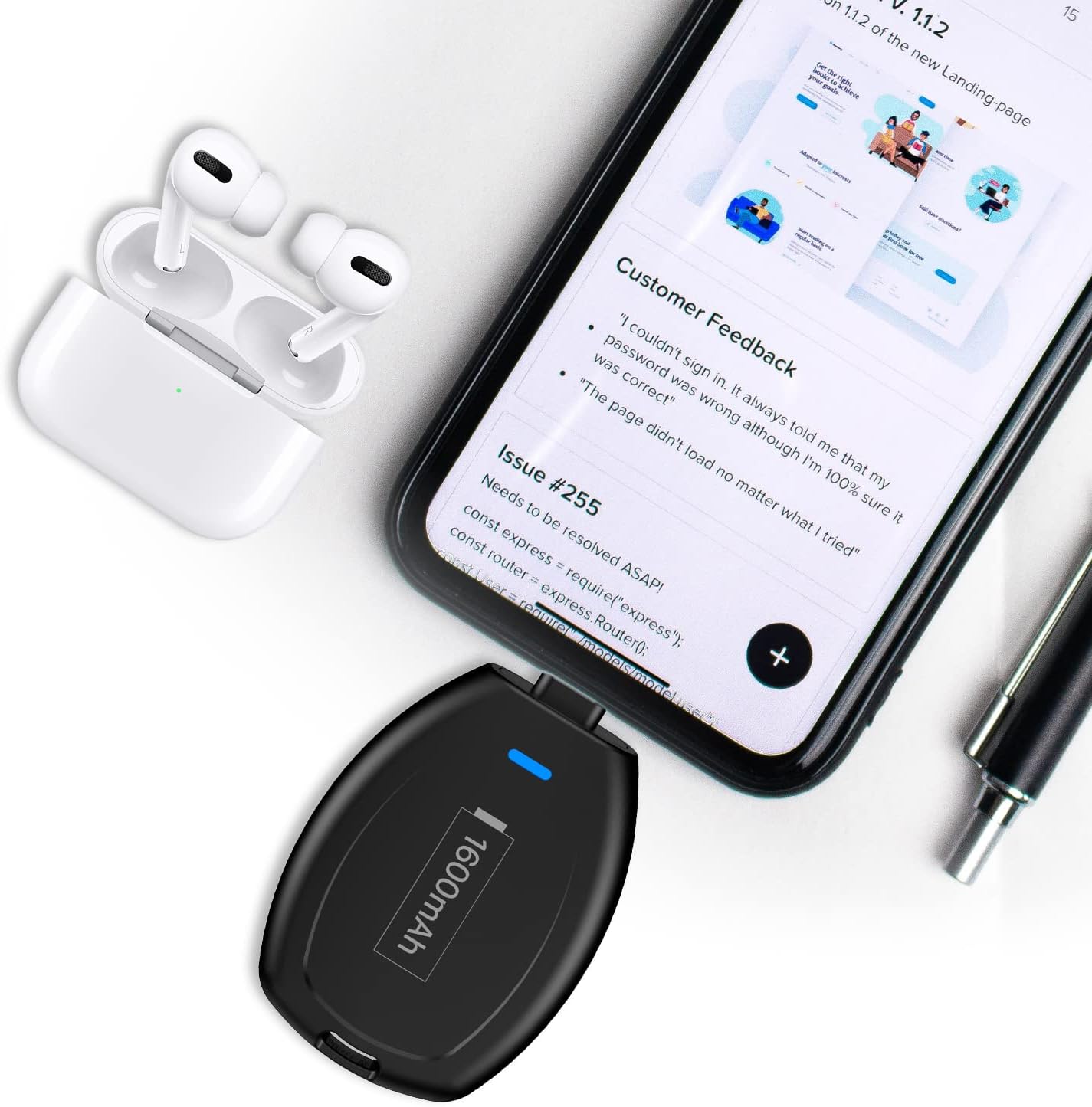Keychain Portable Charger for iPhone, Mini Power Bank Subcompact Emergency Power Pod External Fast Charging Battery Pack, 1600mAh Key Ring cell Phone Charger for iPhone 14/13/12/11/Pro Max/X/8/7/6s/SE