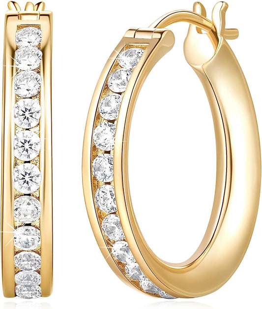 14K Gold Hoop Earrings Gold Diamond Hoop Earrings for Women 14K Gold Earrings for Women Radiant Gold Hoop Earrings (20mm)