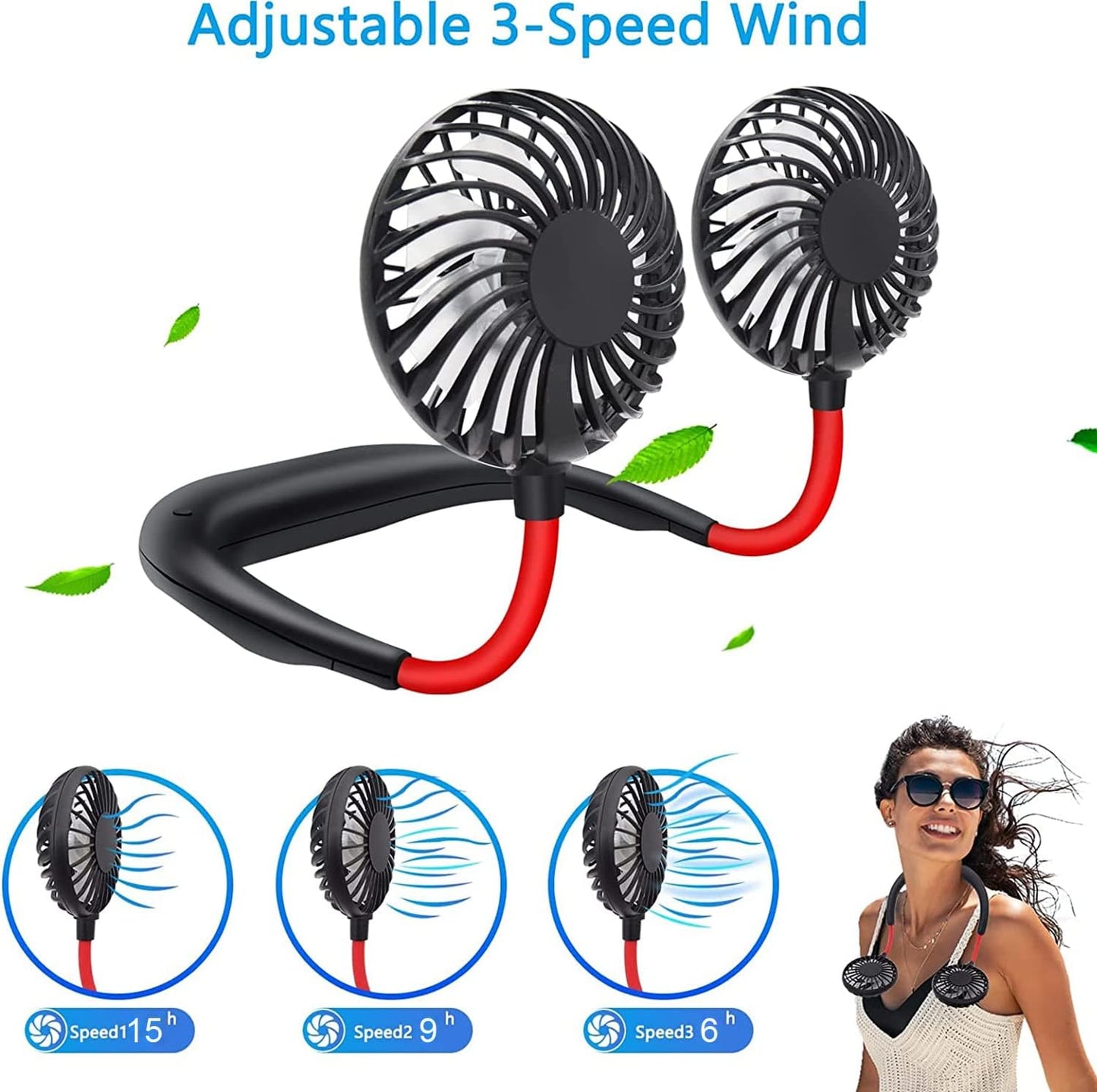 JIAHAIYU Neck Fan Portable Face Fan Personal USB Hands-Free Mini Wearable Sports Handheld Cooling Small New Fans Around Your Neck for Travel Office Room Household Outdoor, 300*190