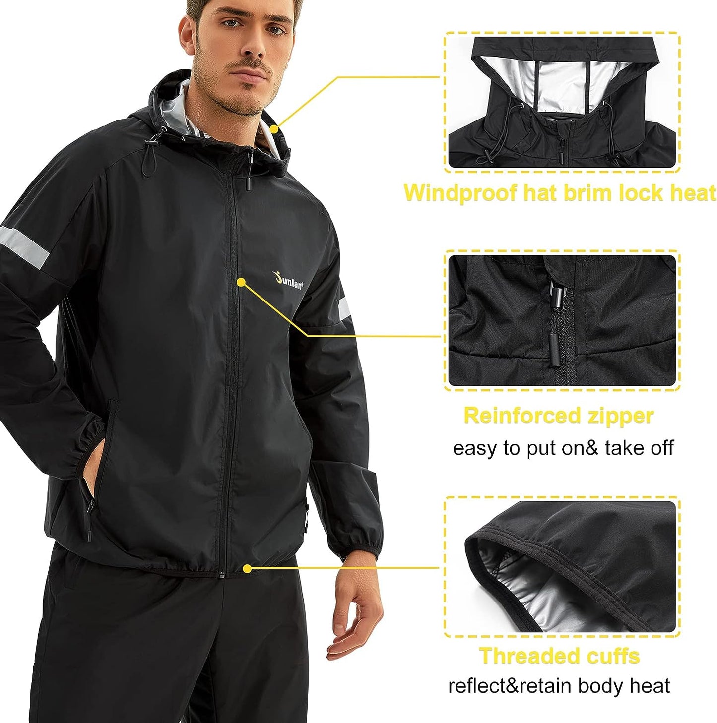 BEST Junlan Sauna Suit for Men Sweat Jacket for Men Sweat Sauna Pants Gym Workout Sweat Suit