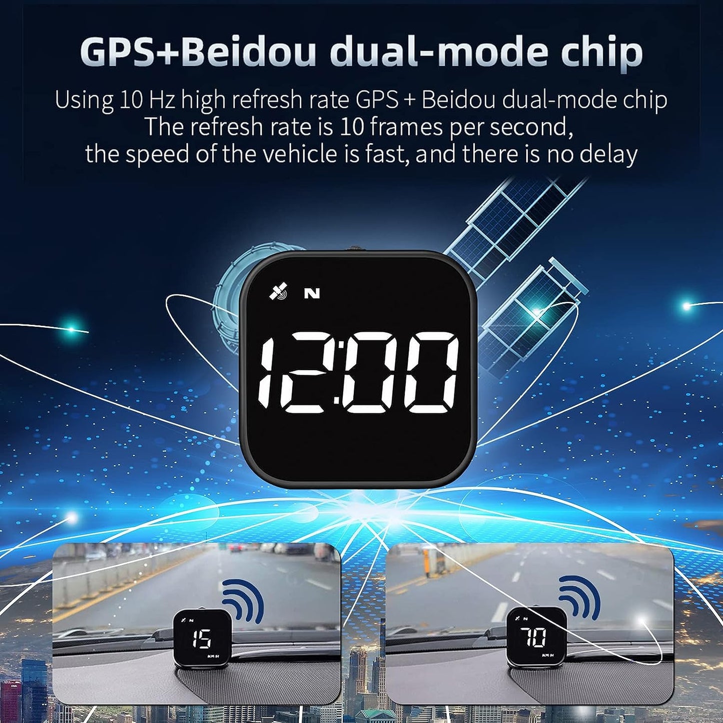 Head Up Display Car Universal Digital GPS Speedometer with Speed MPH, Compass Driving Direction, Fatigue Driving Reminder, Overspeed Alarm Trip Meter, for All Vehicle iKiKin G4S