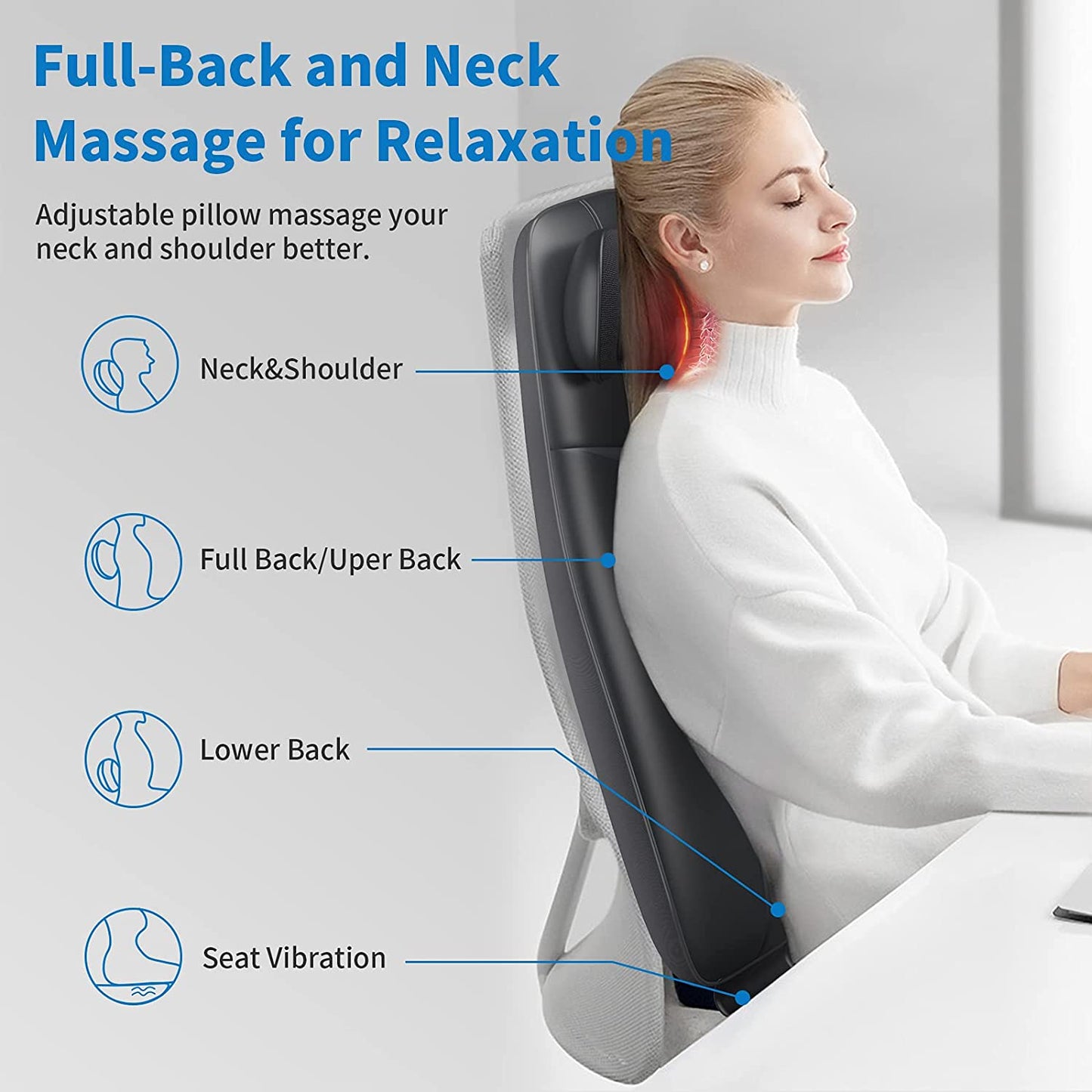 Back Massager with Heat, RENPHO Height Adjustable Shiatsu Neck and Back Massage Chair Pad, Massage Seat.