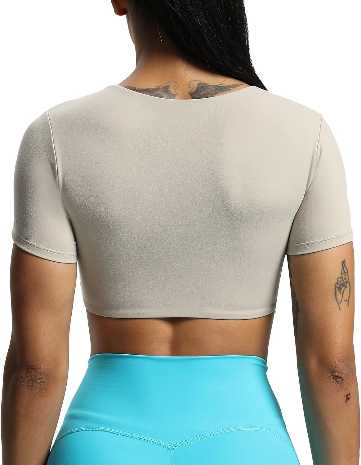 Beautiful Aoxjox Short Sleeve Crop Tops for Women Betty Ruched V Neck Workout Crop T Shirt Top