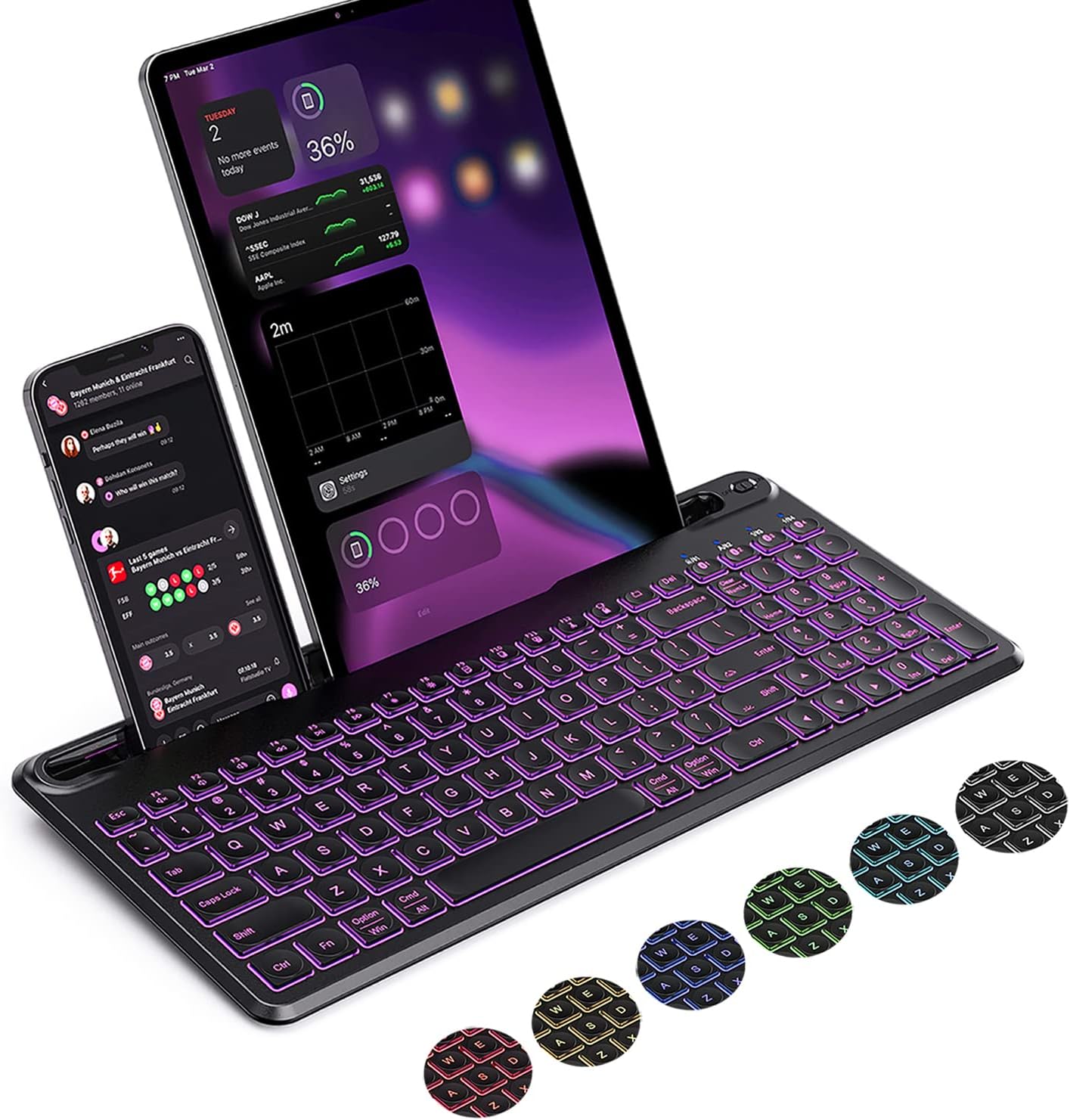 THE seenda Backlit Multi-Device Bluetooth Keyboard for Tablet Phone Computer - Wireless Illuminated Rechargeable Keyboard with Number Pad Connect Up to 4 Devices Compatible Mac Android iOS Windows