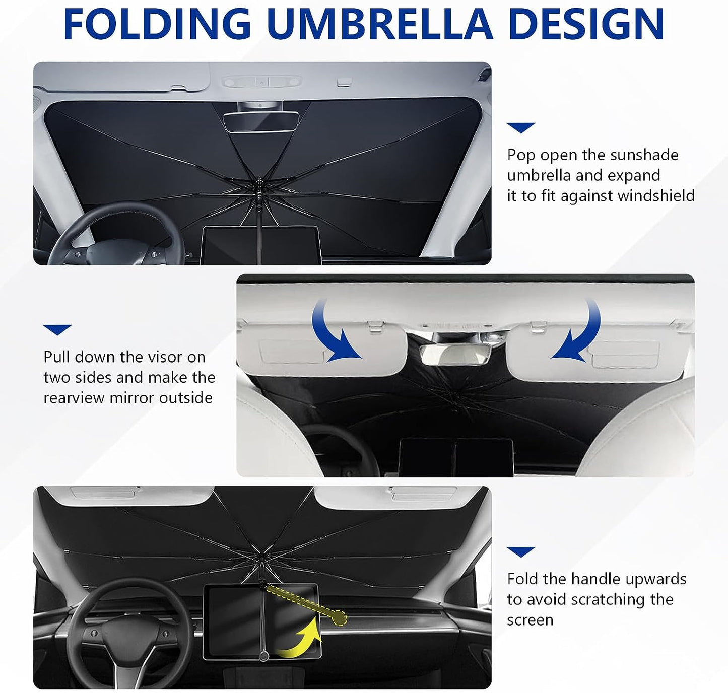 Car Windshield Sun Shade - Foldable Umbrella Reflective Sunshade for Car Front Window Block UV Rays and Heat Car Visor Keep Vehicle Cool Cover Most Cars, SUV, Truck for Auto Windshield