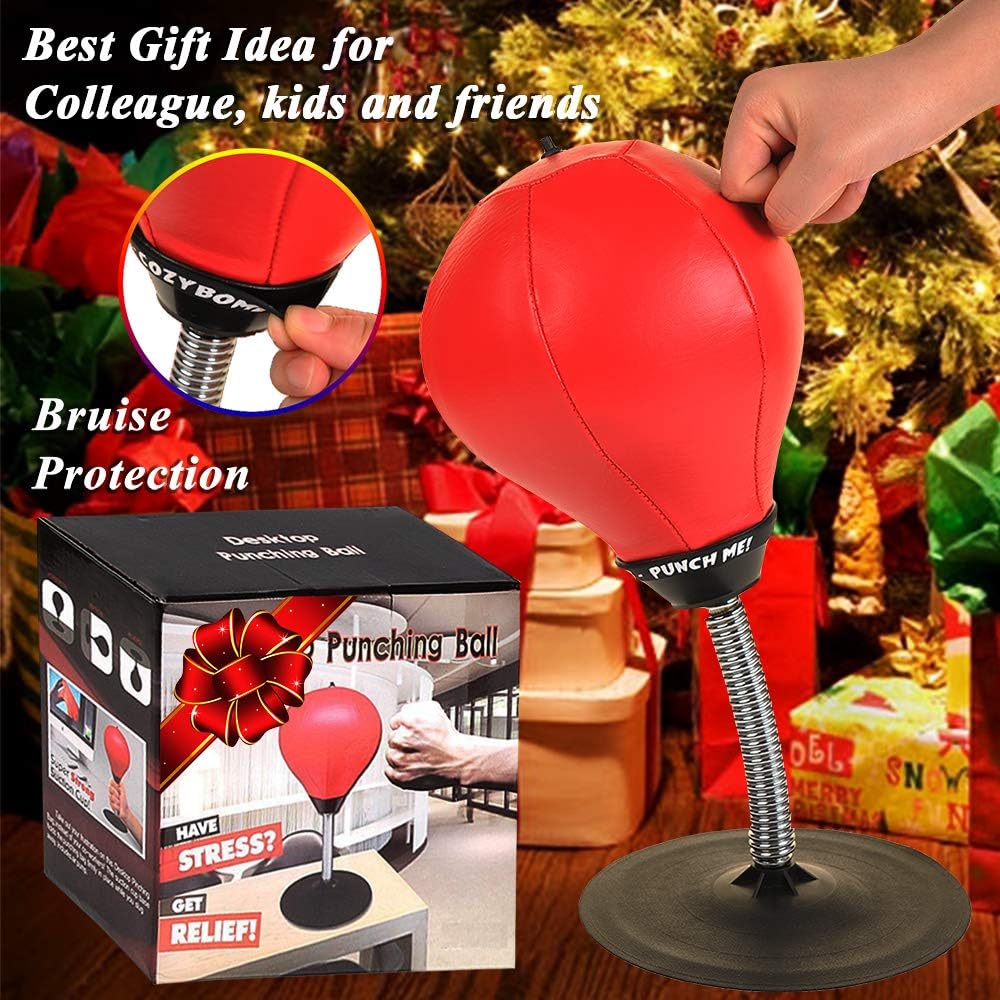 CozyBomB Desktop Punching Bag Gag Gifts for him - Stress Buster Relief Free Standing Desk Table Boxing Punch Ball Suction Cup Reflex Strain and Tension Toys for Boys Him Father Kids (Red)