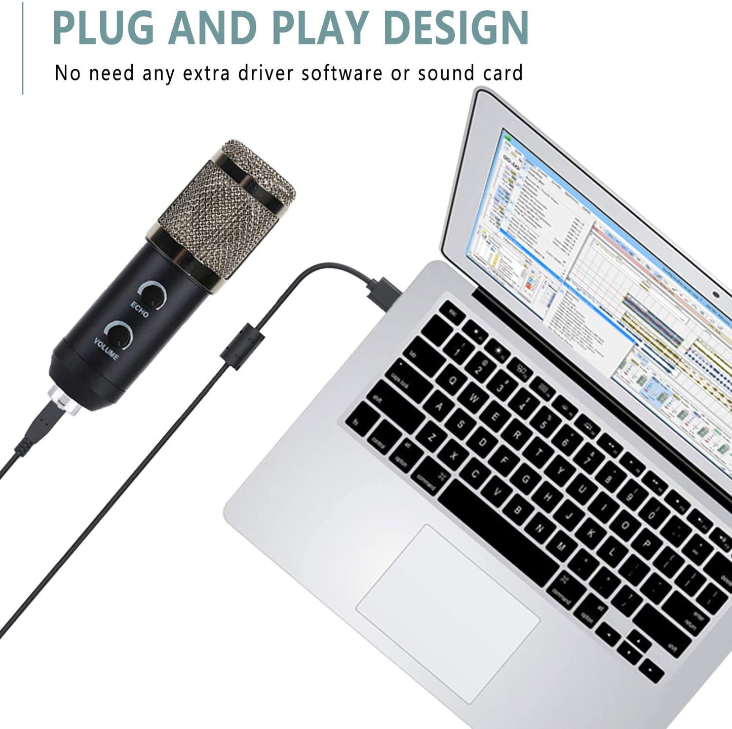 2023 Upgraded USB Microphone for Computer, Mic for Gaming, Podcast, Live Streaming, YouTube on PC, Mic Studio Bundle with Adjustment Arm Stand, Fits for Windows & Mac PC, Plug &amp; Play Design, Black
