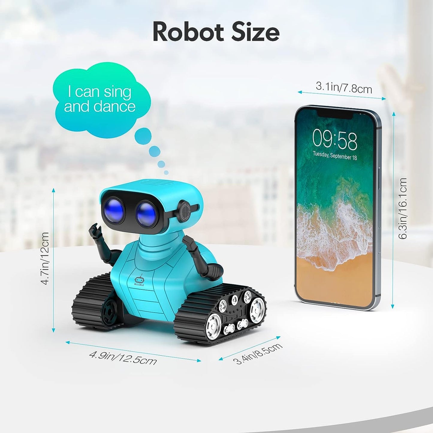 Robot Toys, Rechargeable RC Robots for Kids Boys, Remote Control Toy with Music and LED Eyes, Gift for Children Age 3 Years and Up - Yellow