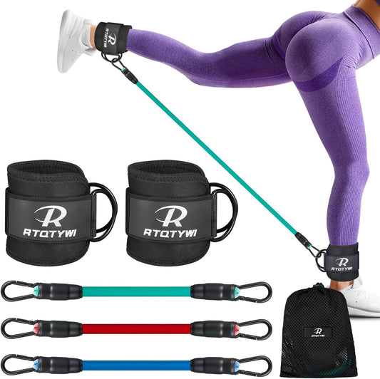 Ankle Resistance Bands Set, Ankle Tube Band with Adjustable, 60LB Three Different Pound Resistance Bands, Recoils and Glutes Workouts, Legs Resistance Bands with Ankle Strap for Women & Men